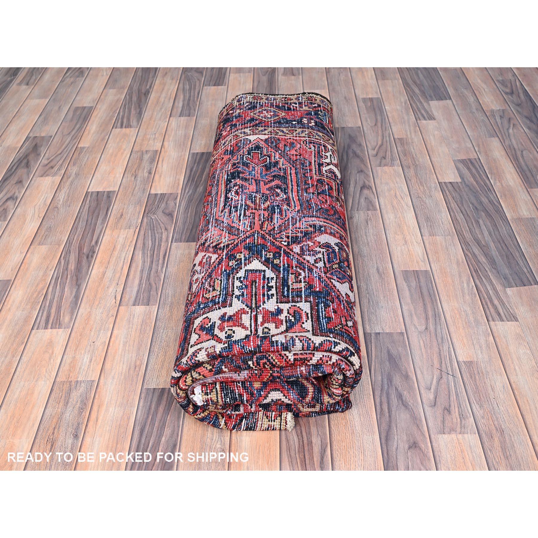 Red Hand Knotted Rustic Feel Pure Wool Clean Abrash Vintage Persian Heriz Rug For Sale 6