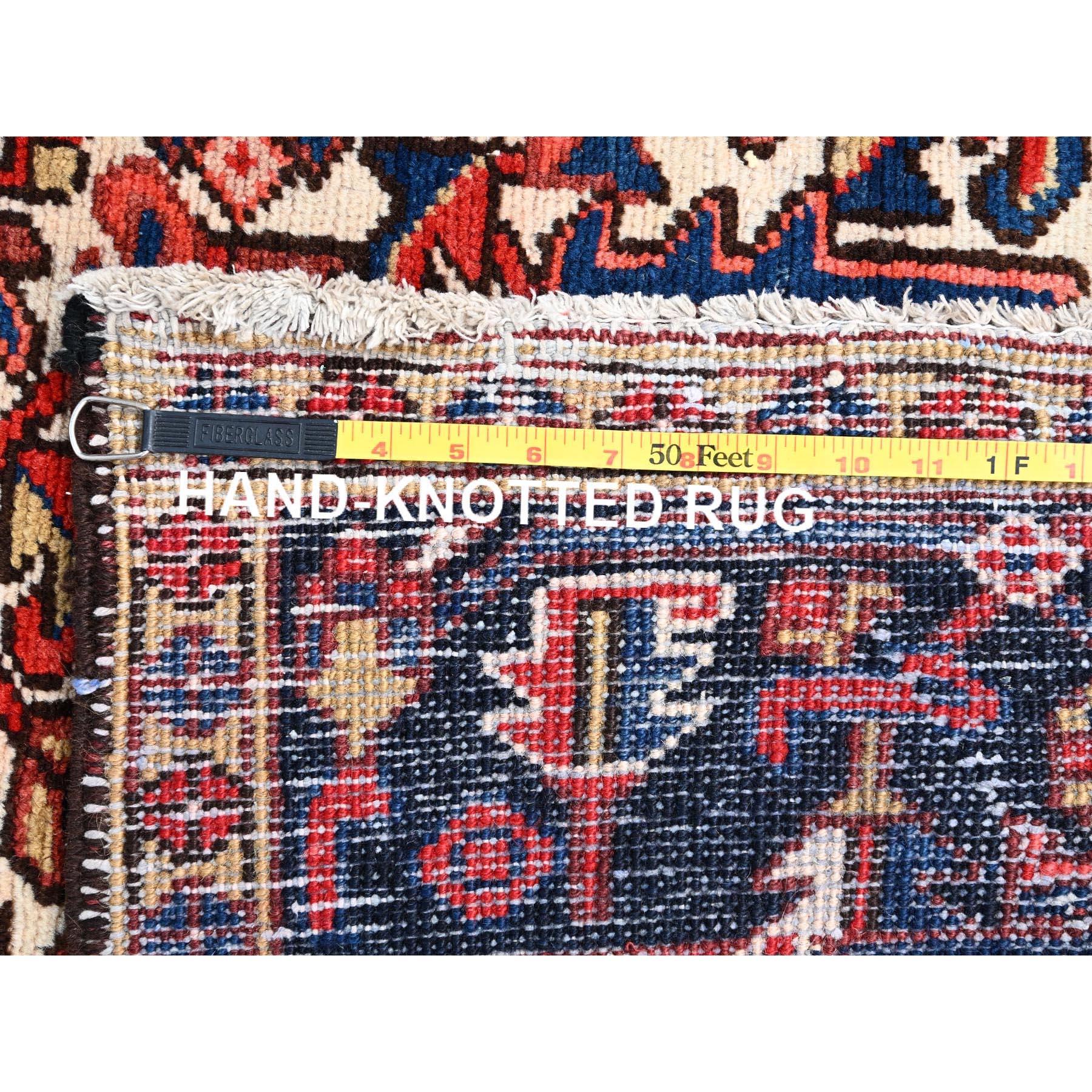 Medieval Red Hand Knotted Rustic Feel Pure Wool Clean Abrash Vintage Persian Heriz Rug For Sale
