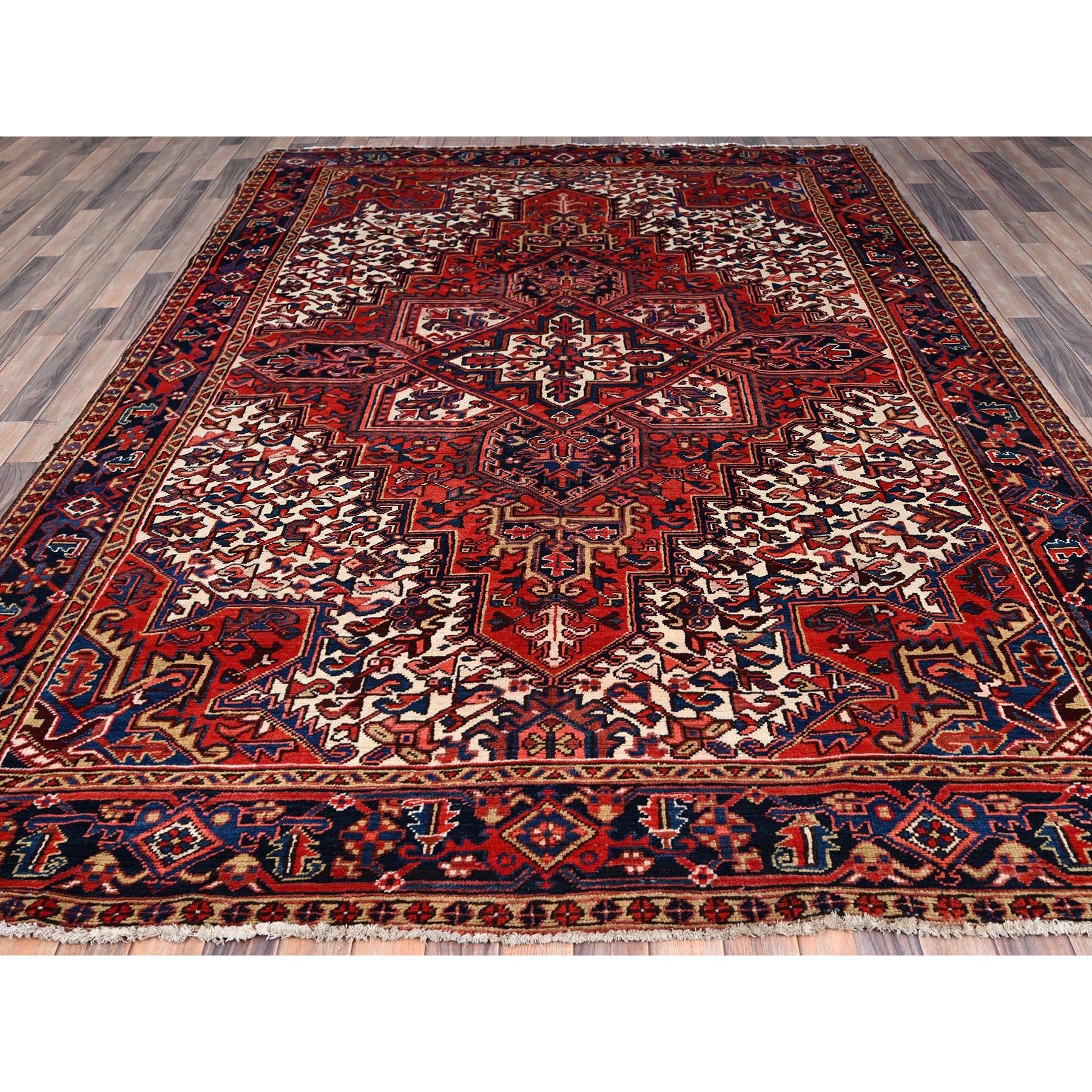 Red Hand Knotted Rustic Feel Pure Wool Clean Abrash Vintage Persian Heriz Rug In Good Condition For Sale In Carlstadt, NJ