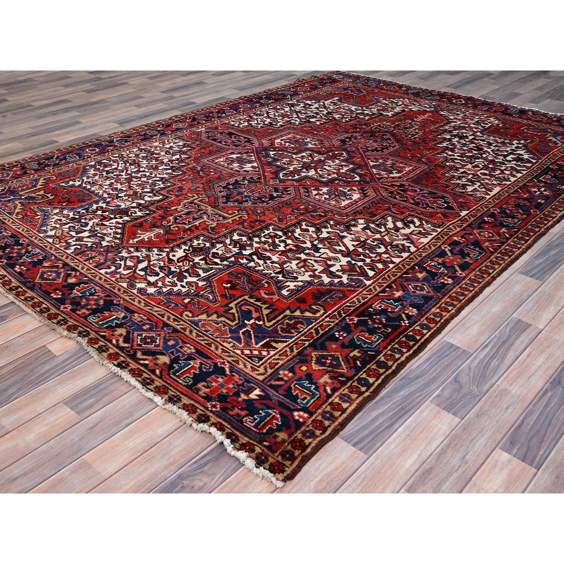 Mid-20th Century Red Hand Knotted Rustic Feel Pure Wool Clean Abrash Vintage Persian Heriz Rug For Sale