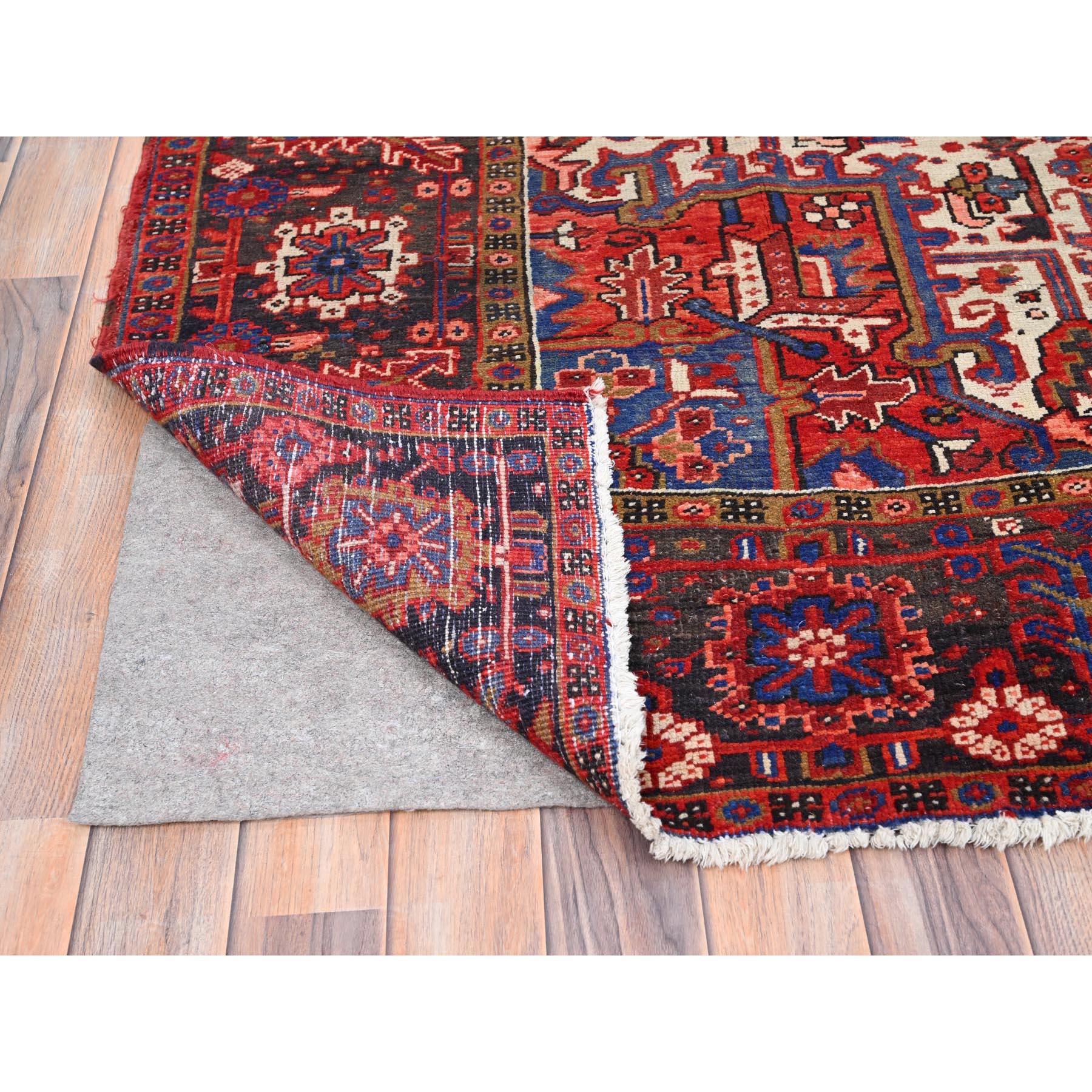 Mid-20th Century Red Hand Knotted Semi Antique Persian Heriz Good Cond Rustic Look Worn Wool Rug For Sale