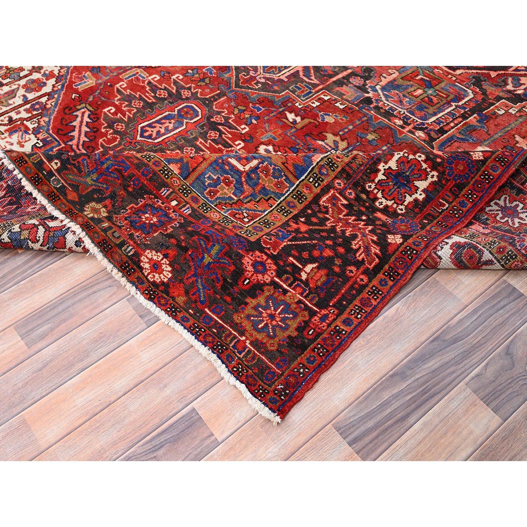 Red Hand Knotted Semi Antique Persian Heriz Good Cond Rustic Look Worn Wool Rug For Sale 2
