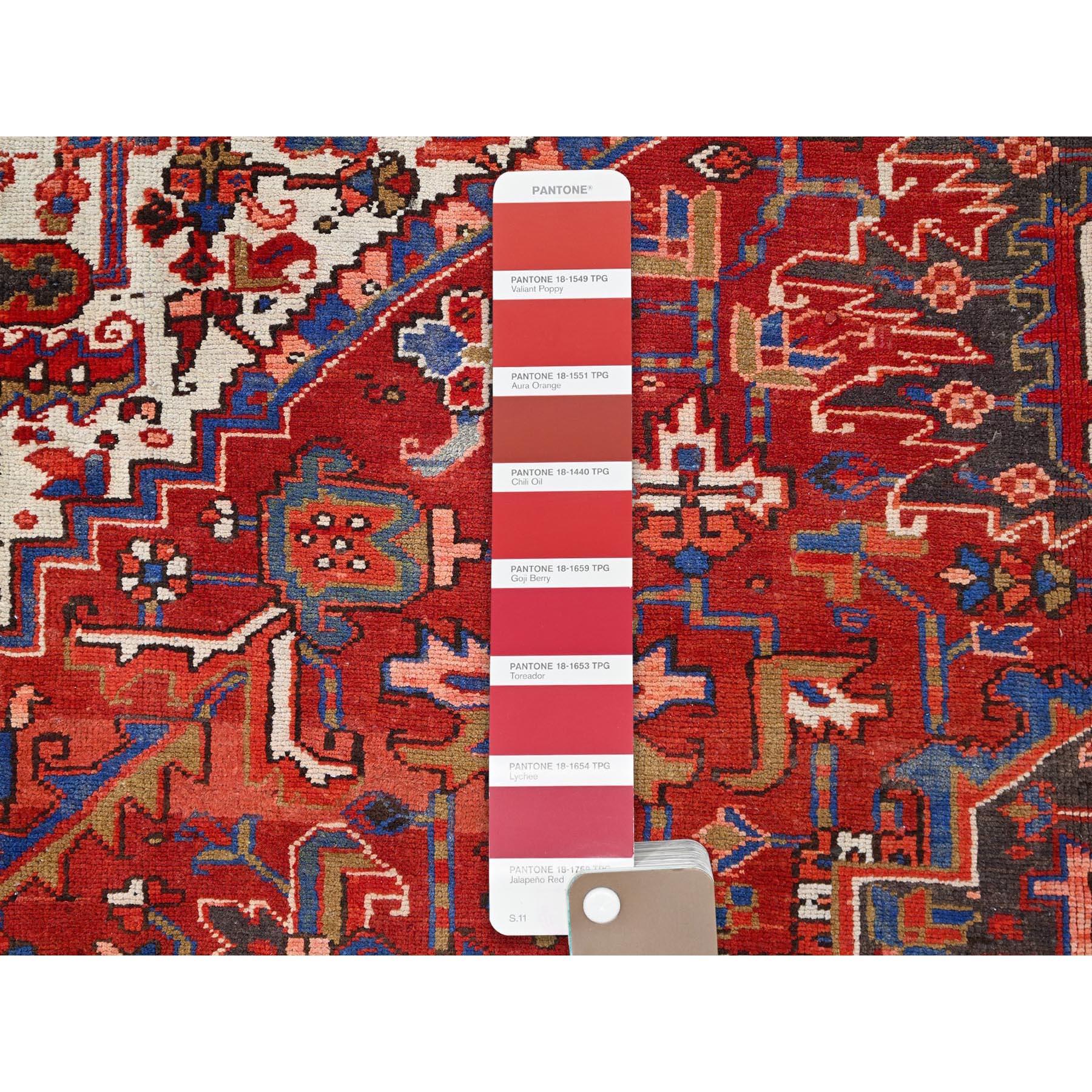 Red Hand Knotted Semi Antique Persian Heriz Good Cond Rustic Look Worn Wool Rug For Sale 3