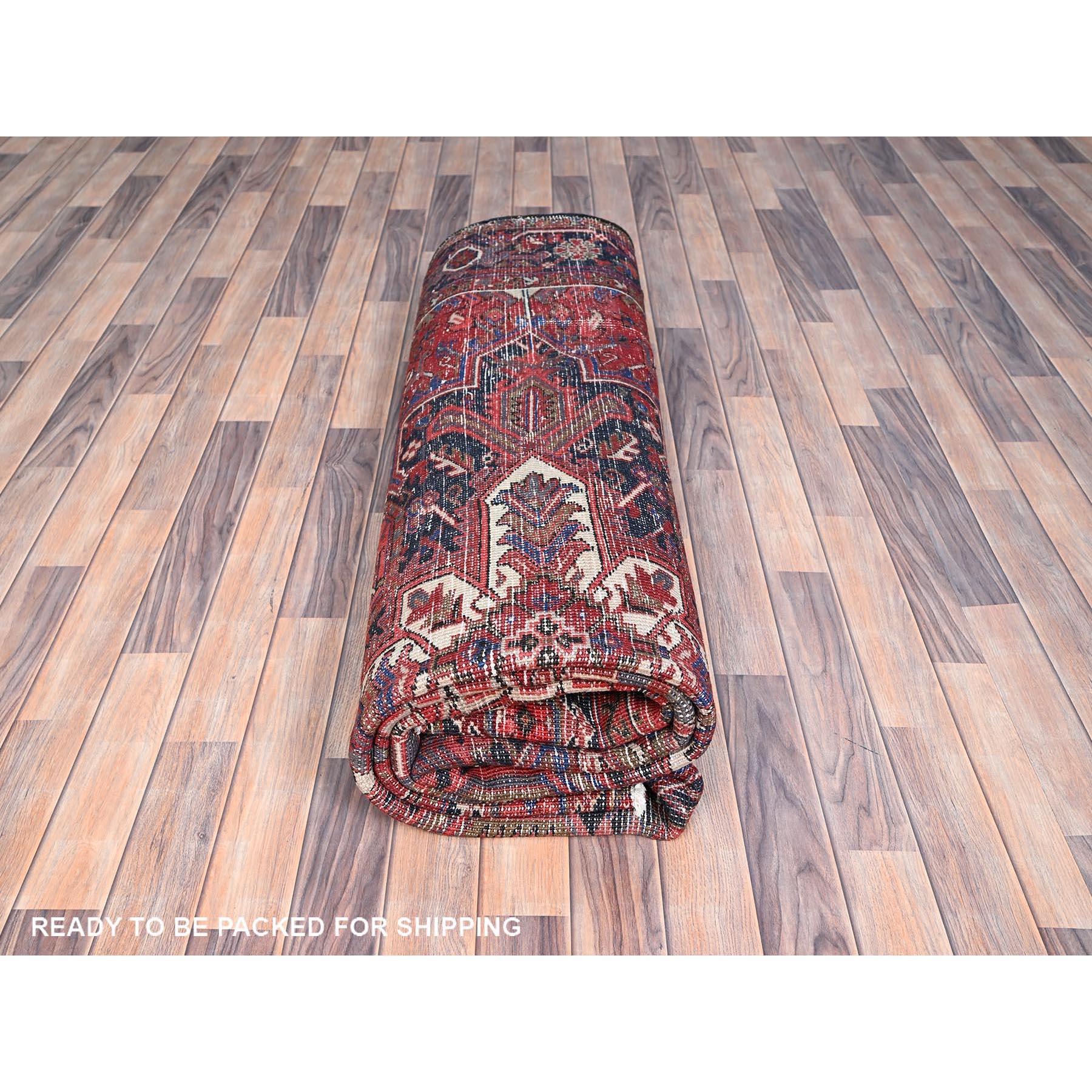 Red Hand Knotted Sides and Ends Clean Vintage Persian Heriz Lustrous Wool Rug For Sale 4