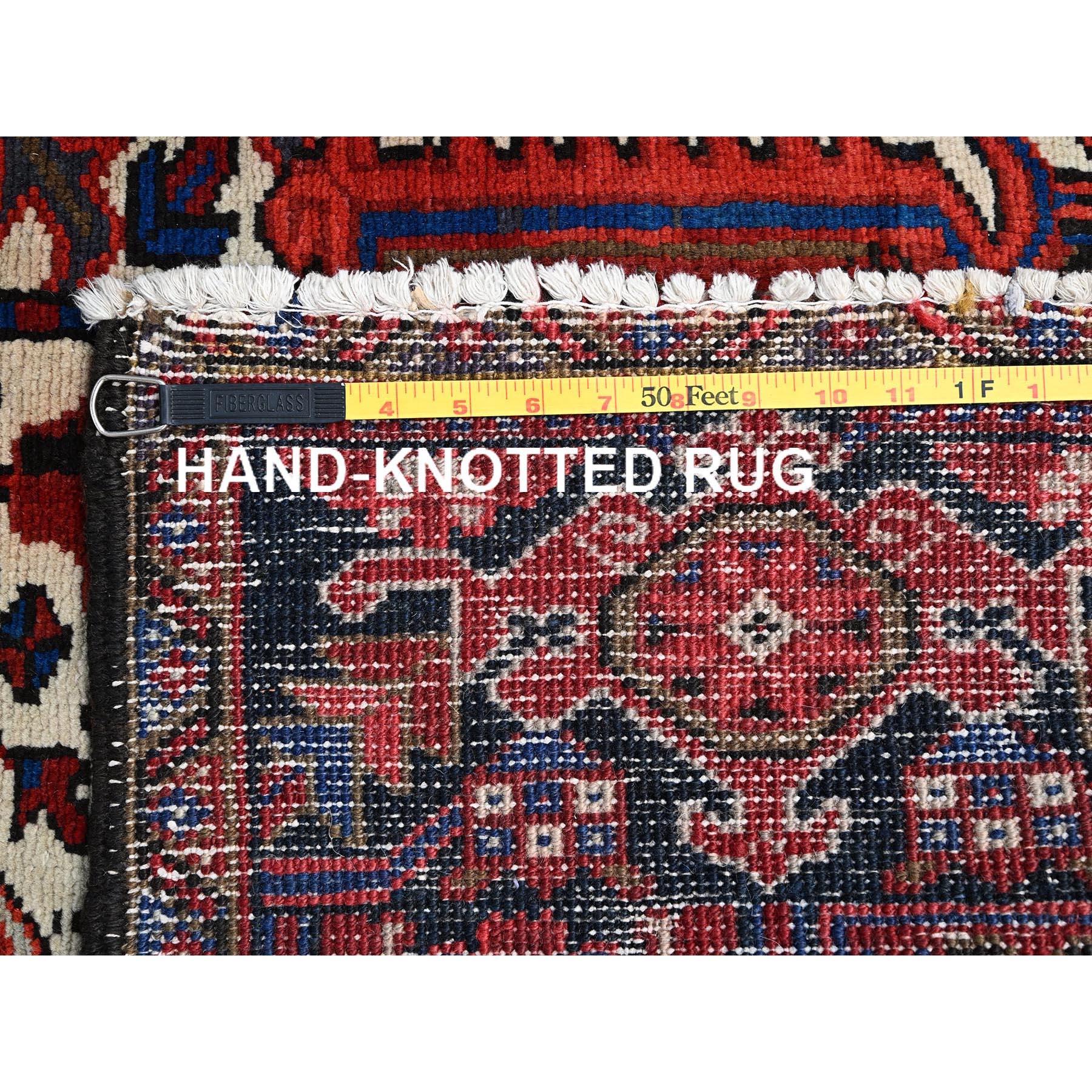 Red Hand Knotted Sides and Ends Clean Vintage Persian Heriz Lustrous Wool Rug For Sale 6