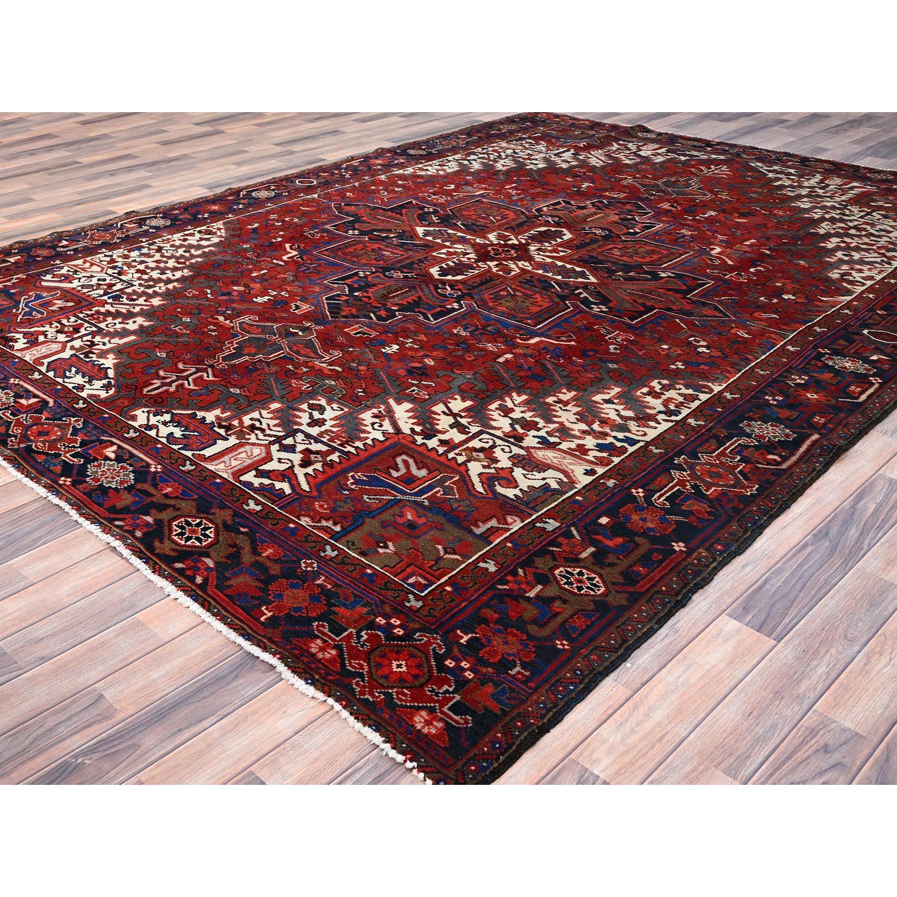 Hand-Knotted Red Hand Knotted Sides and Ends Clean Vintage Persian Heriz Lustrous Wool Rug For Sale