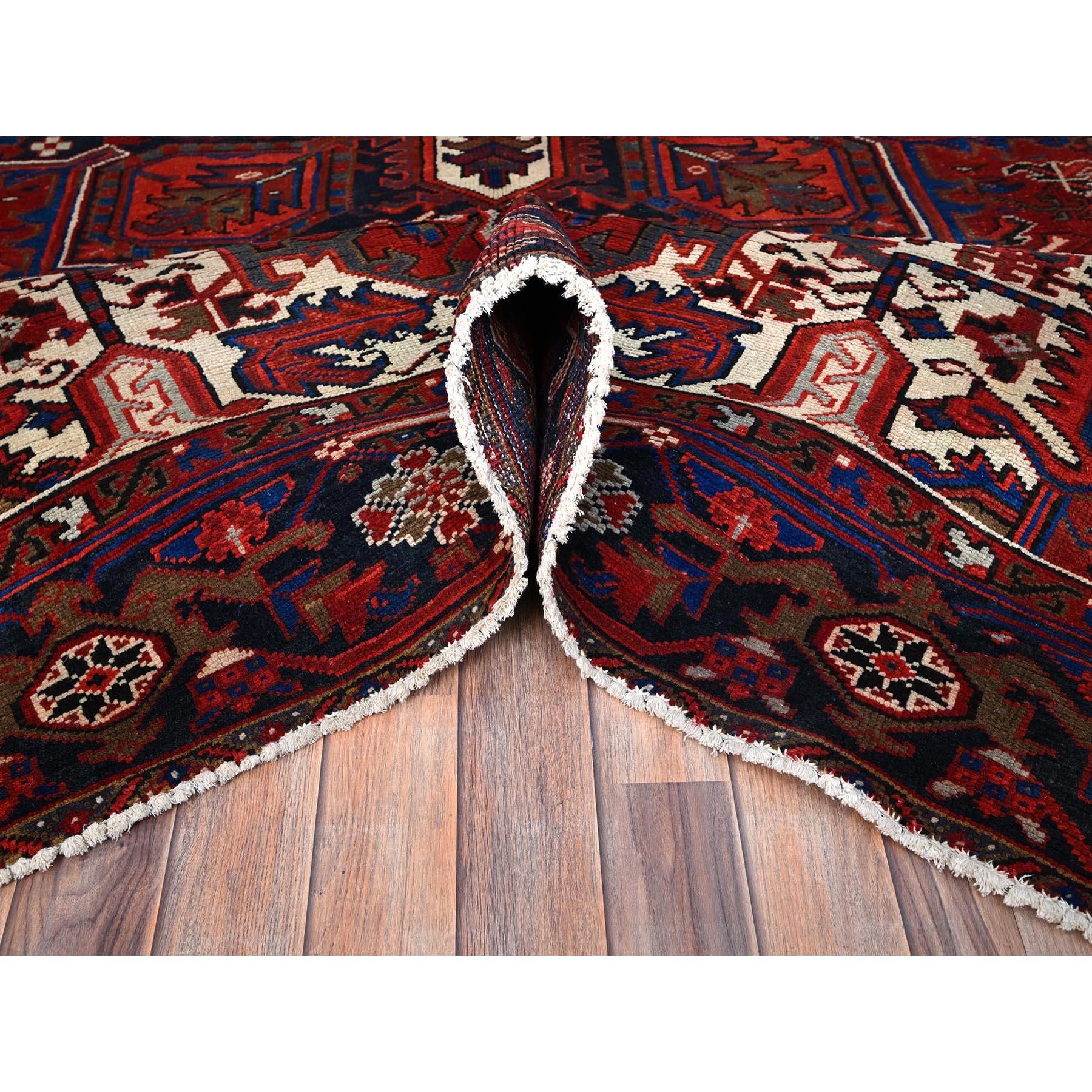 Mid-20th Century Red Hand Knotted Sides and Ends Clean Vintage Persian Heriz Lustrous Wool Rug For Sale