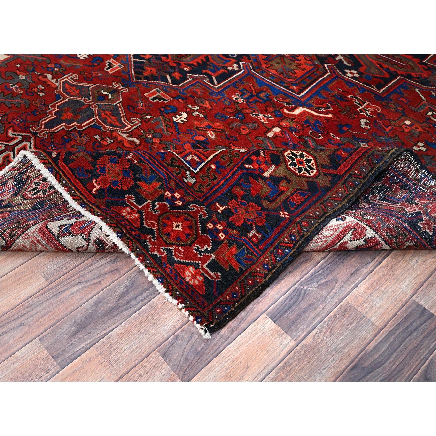 Red Hand Knotted Sides and Ends Clean Vintage Persian Heriz Lustrous Wool Rug For Sale 1