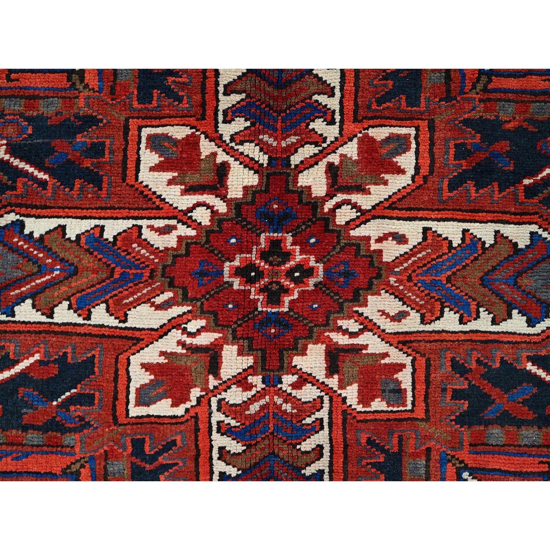 Red Hand Knotted Sides and Ends Clean Vintage Persian Heriz Lustrous Wool Rug For Sale 3