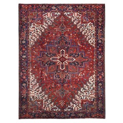 Tapis de laine rouge Heriz Lustrous Persian Vintage, noué à la main sur les côtés et les extrémités, propre