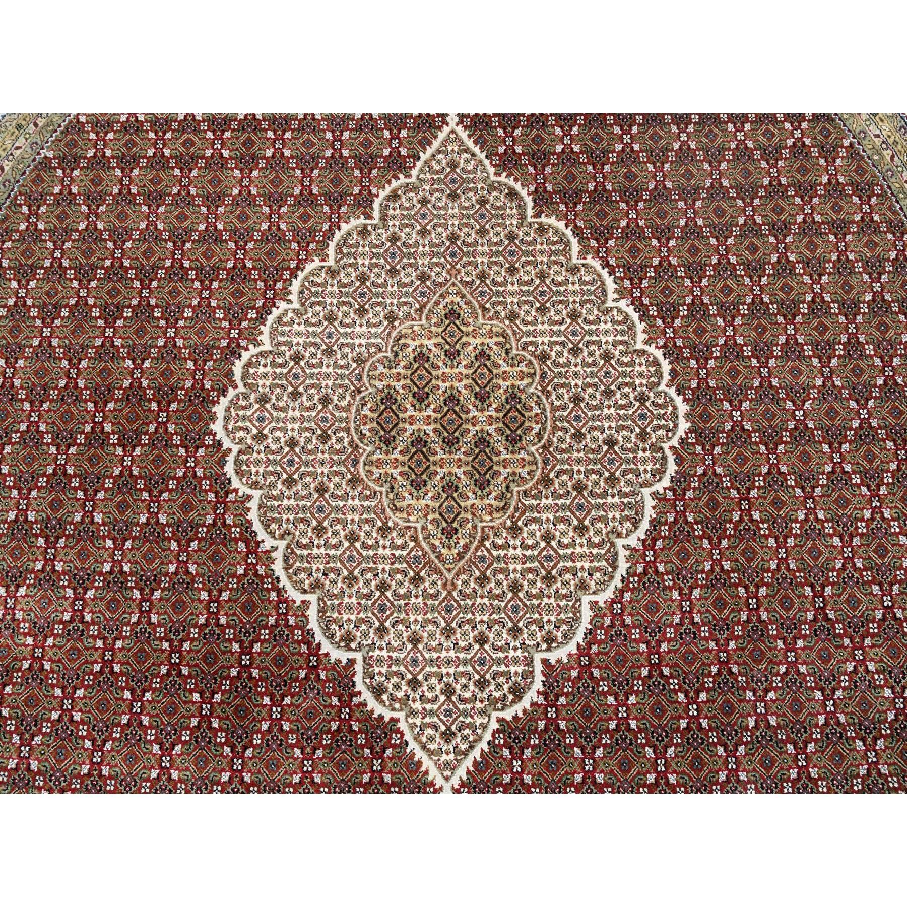 Rote Hand geknotet Tabriz Mahi Fish Design reine Wolle Orientteppich 9'10