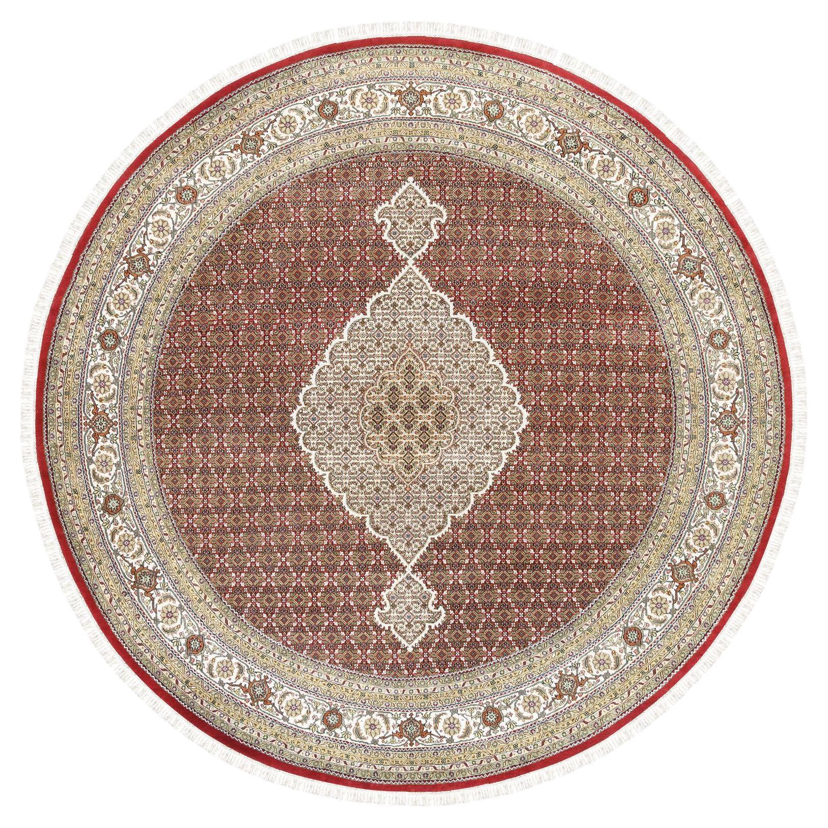 Tappeto orientale in pura lana rosso annodato a mano Tabriz Mahi Fish Design 9'10" x 9'10"