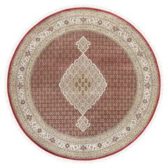 Red Hand Knotted Tabriz Mahi Fish Design Pure Wool Oriental Rug 9'10" x 9'10"