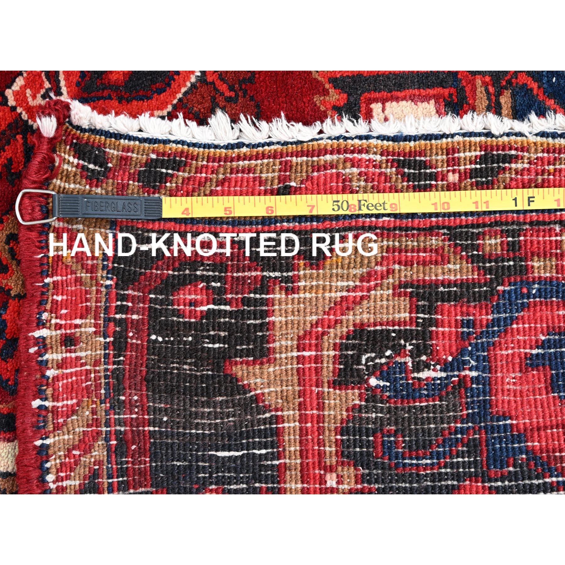 Red Hand Knotted Vintage Bohemian Persian Heriz Rustic Feel Evenly Worn Wool Rug For Sale 7
