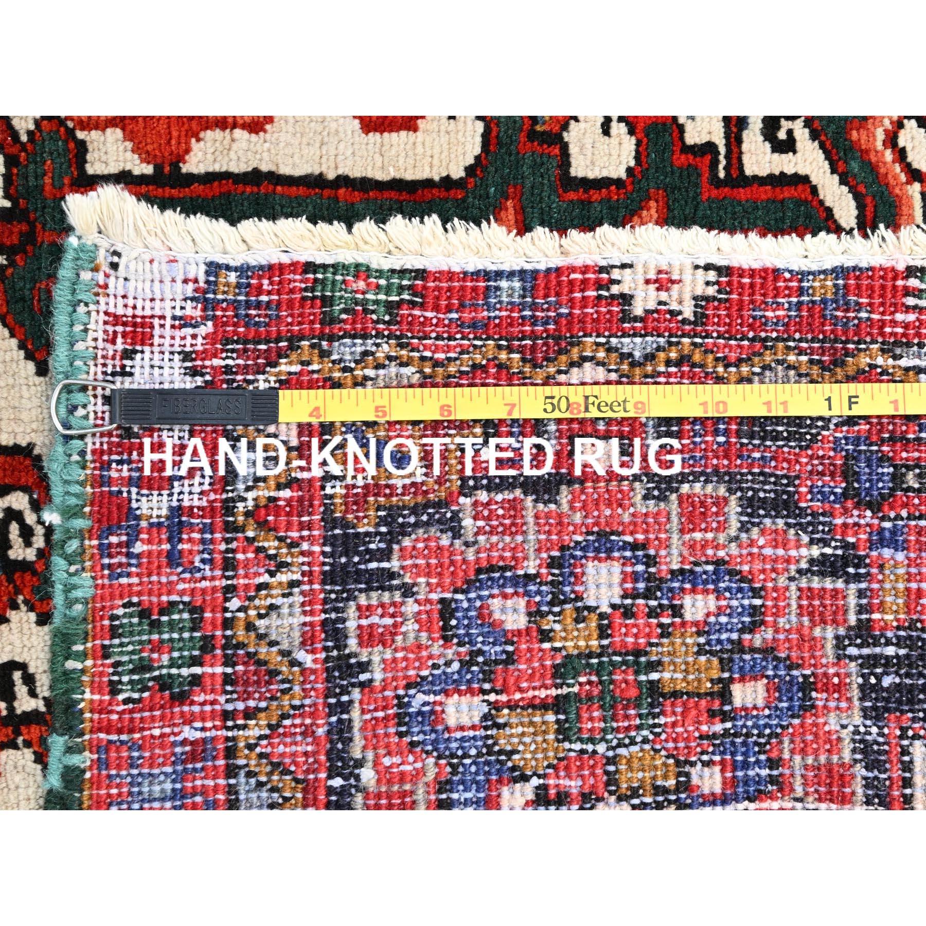 Red Hand Knotted Vintage Bohemian Persian Heriz Rustic Feel Pure Wool Clean Rug For Sale 7