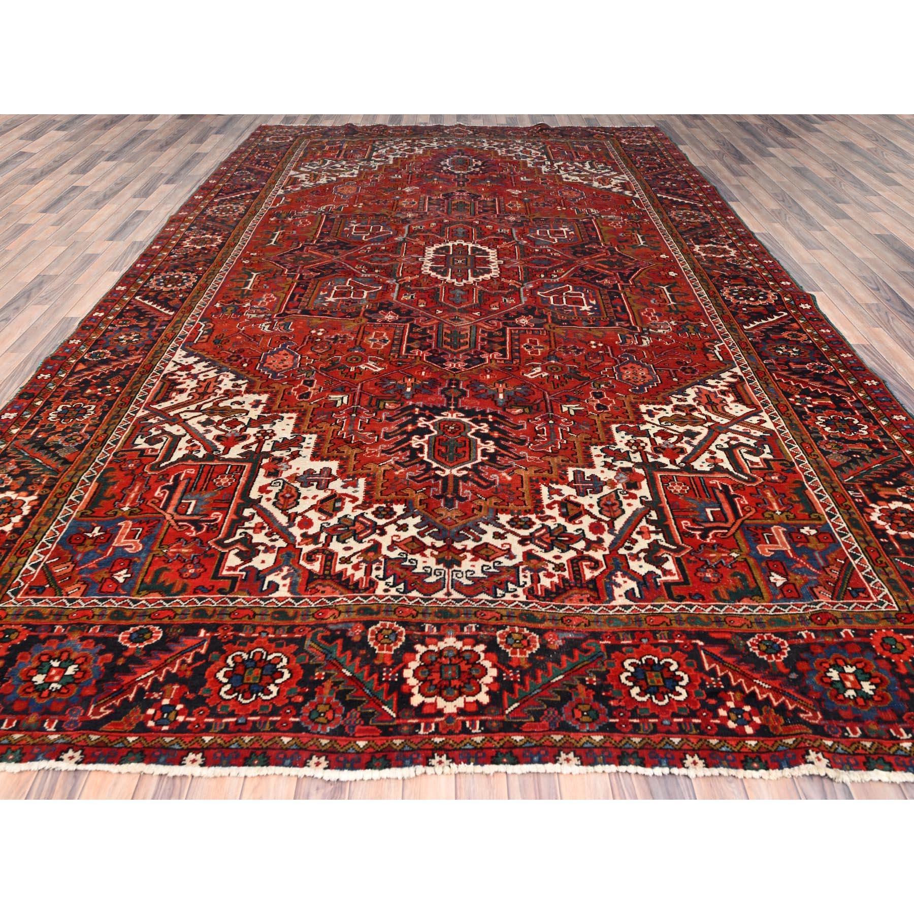 Hand-Knotted Red Hand Knotted Vintage Bohemian Persian Heriz Rustic Feel Pure Wool Clean Rug For Sale