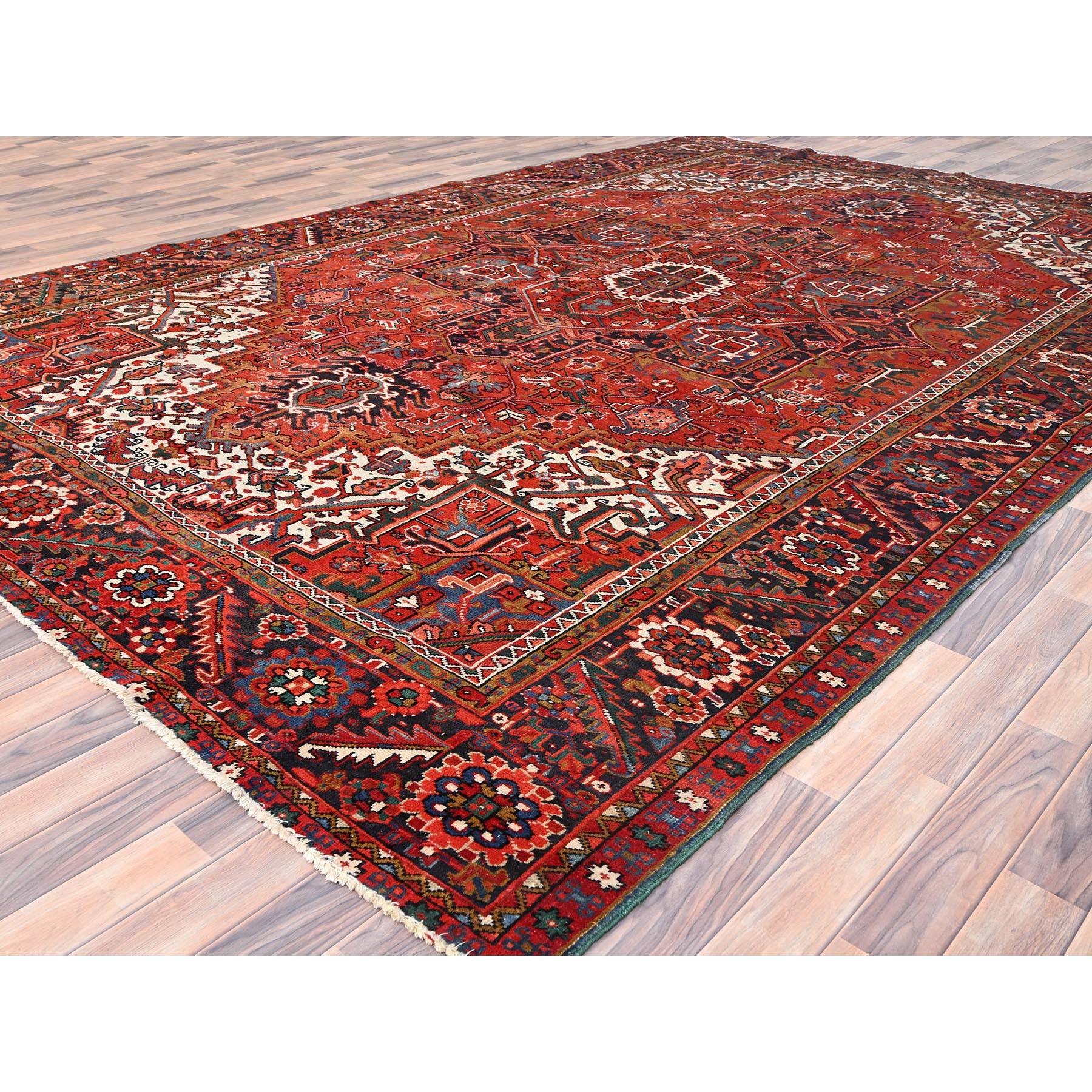 Red Hand Knotted Vintage Bohemian Persian Heriz Rustic Feel Pure Wool Clean Rug In Good Condition For Sale In Carlstadt, NJ