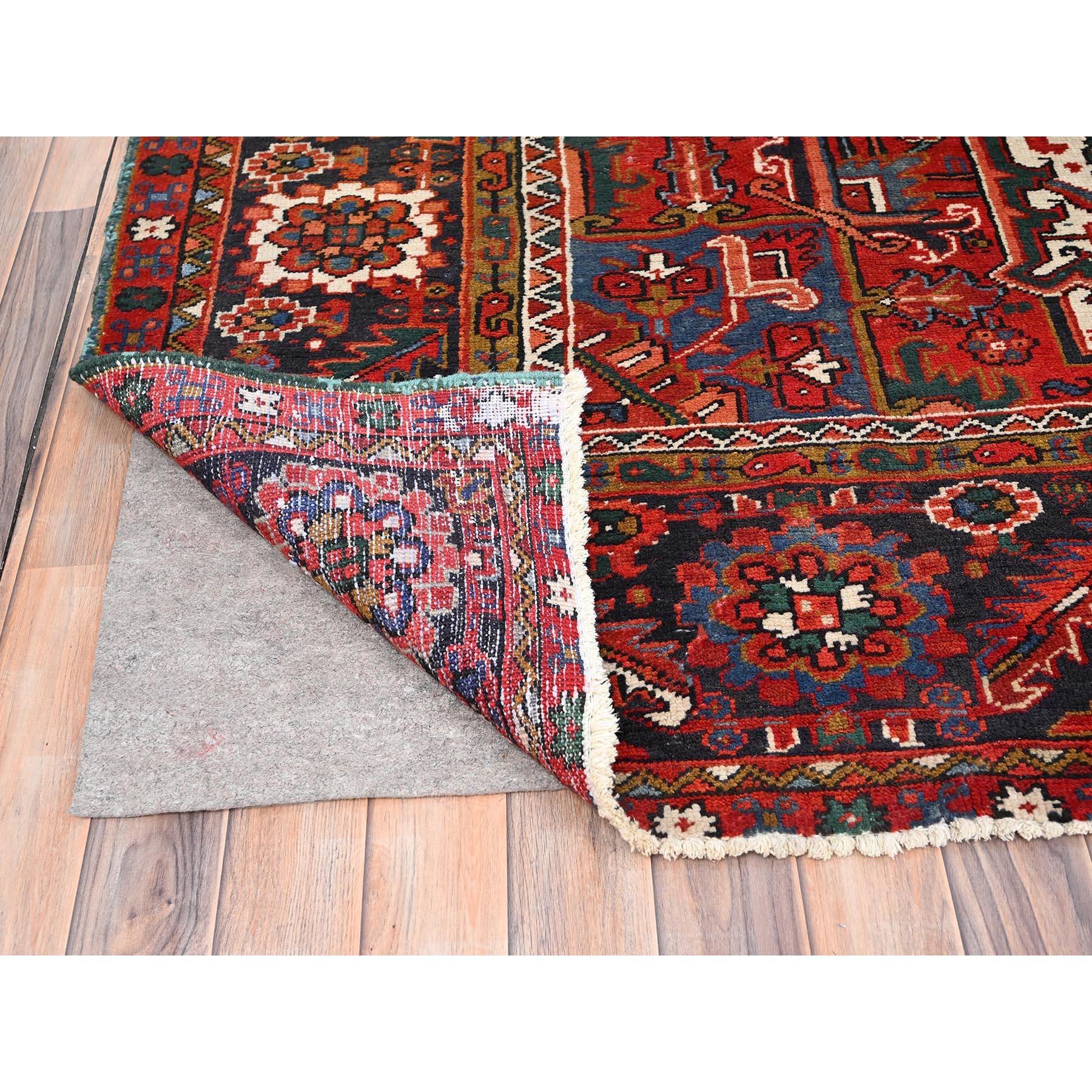 Mid-20th Century Red Hand Knotted Vintage Bohemian Persian Heriz Rustic Feel Pure Wool Clean Rug For Sale