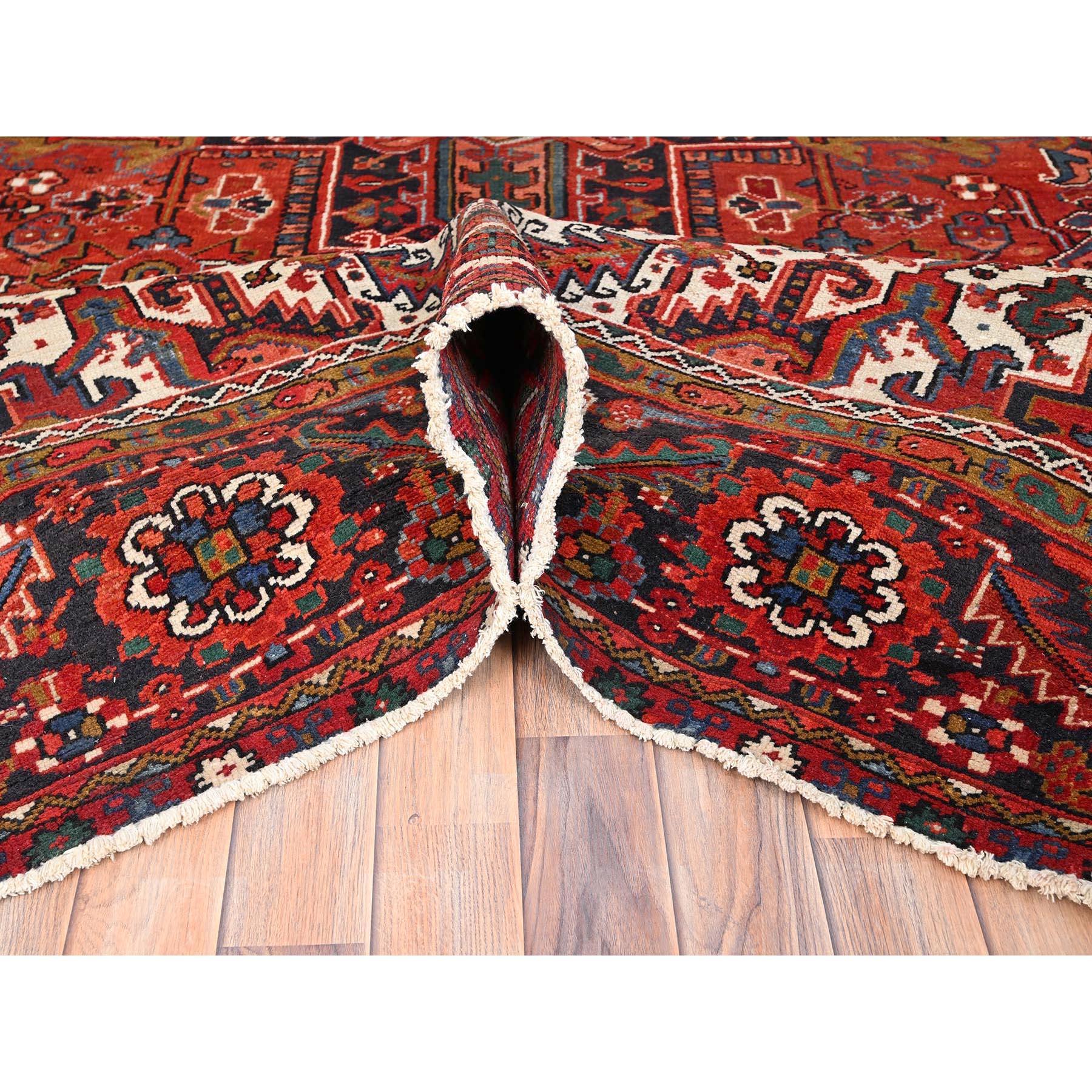 Red Hand Knotted Vintage Bohemian Persian Heriz Rustic Feel Pure Wool Clean Rug For Sale 1