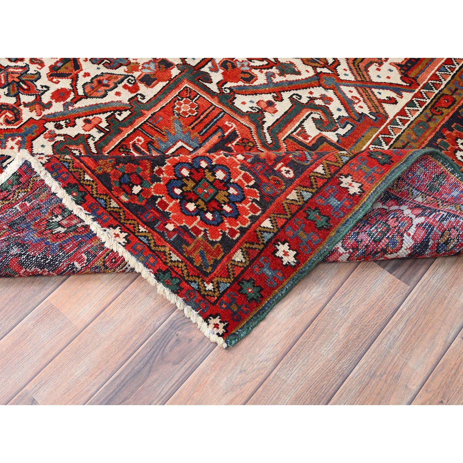 Red Hand Knotted Vintage Bohemian Persian Heriz Rustic Feel Pure Wool Clean Rug For Sale 2