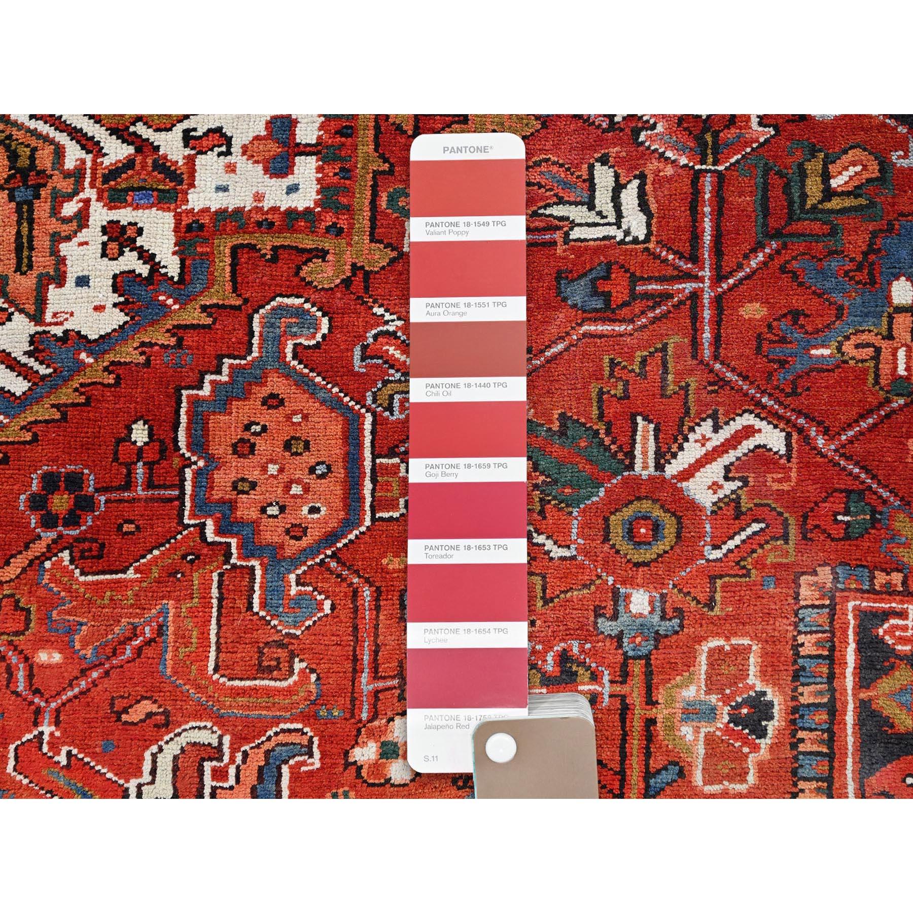 Red Hand Knotted Vintage Bohemian Persian Heriz Rustic Feel Pure Wool Clean Rug For Sale 3