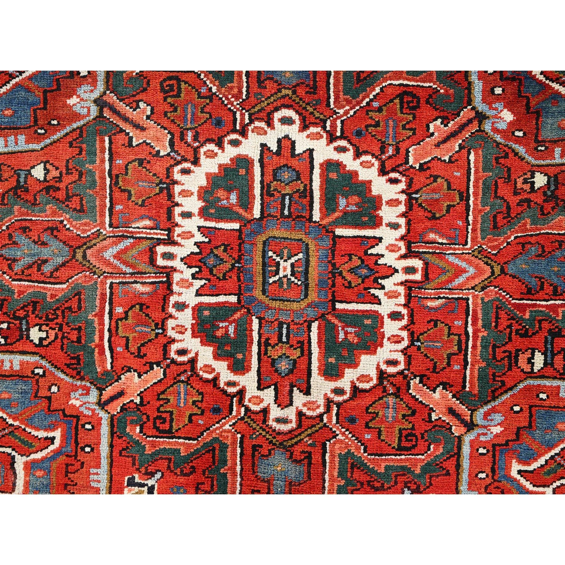 Red Hand Knotted Vintage Bohemian Persian Heriz Rustic Feel Pure Wool Clean Rug For Sale 4