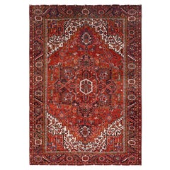 Roter handgeknüpfter Vintage Bohemian Persian Heriz Rustic Feel Pure Wool Clean Rug