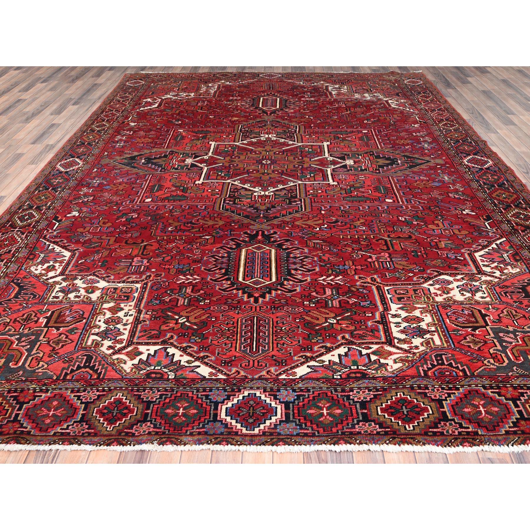 Hand-Knotted Red Hand Knotted Vintage Bohemian Persian Heriz Rustic Look Pure Wool Clean Rug For Sale