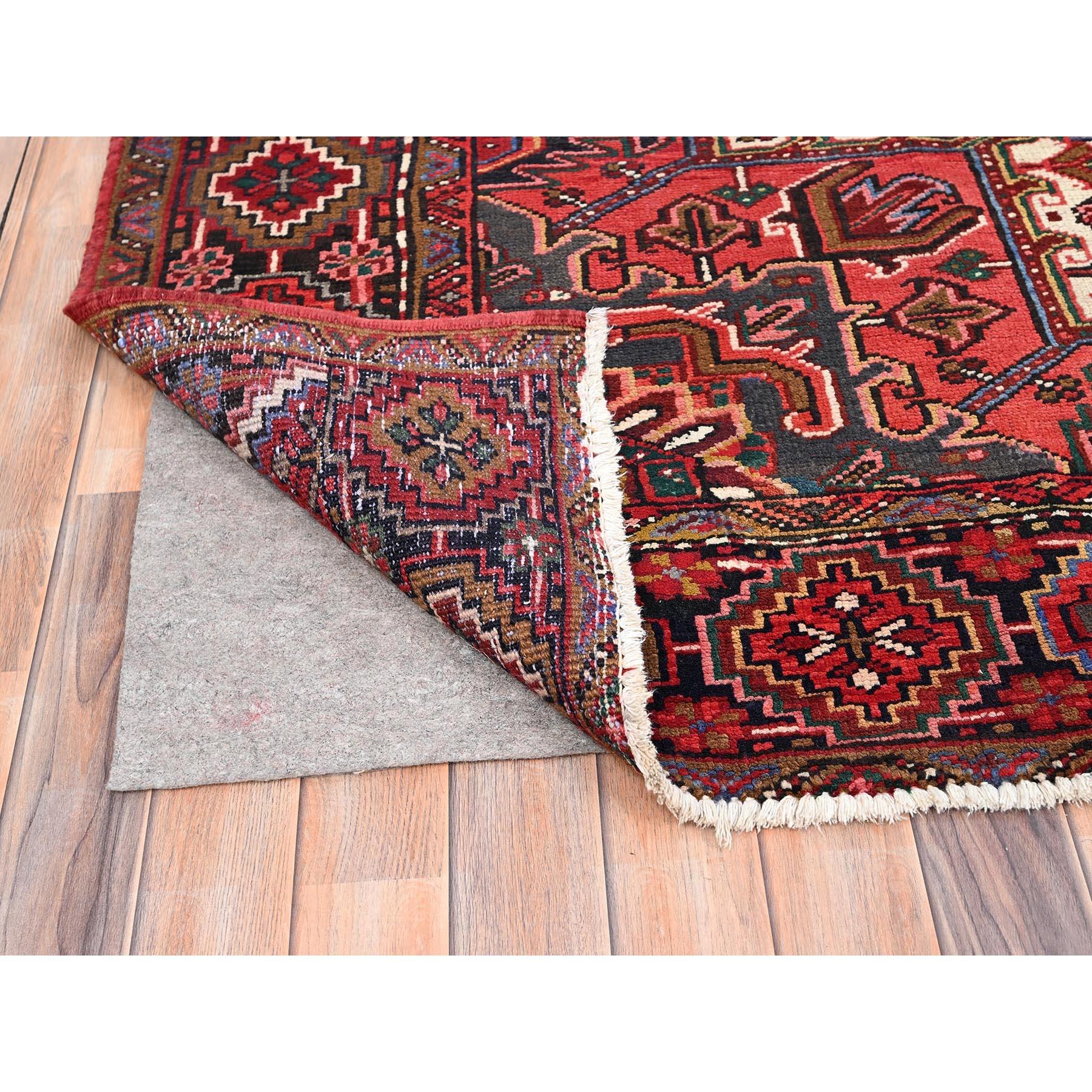 Mid-20th Century Red Hand Knotted Vintage Bohemian Persian Heriz Rustic Look Pure Wool Clean Rug For Sale