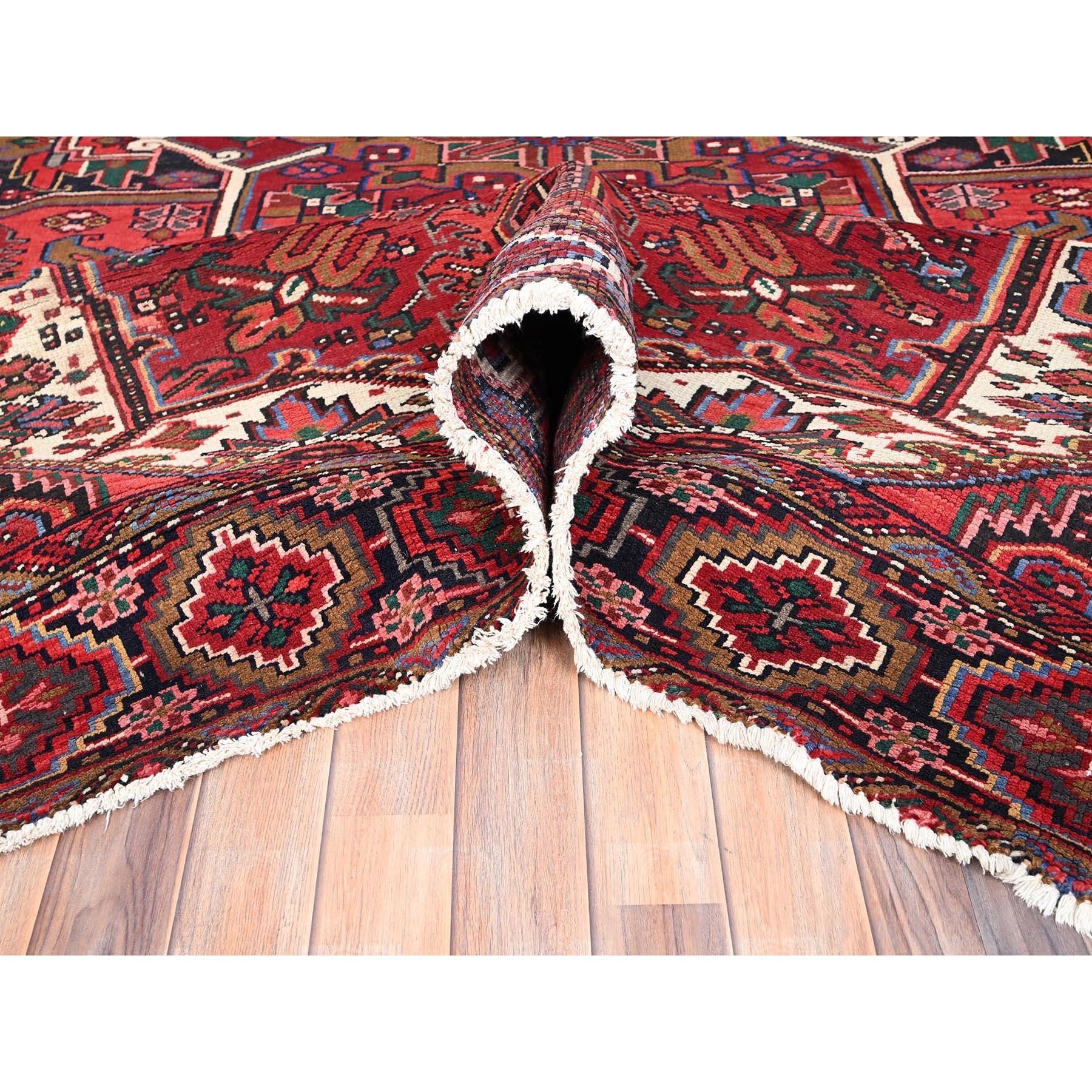 Red Hand Knotted Vintage Bohemian Persian Heriz Rustic Look Pure Wool Clean Rug For Sale 1