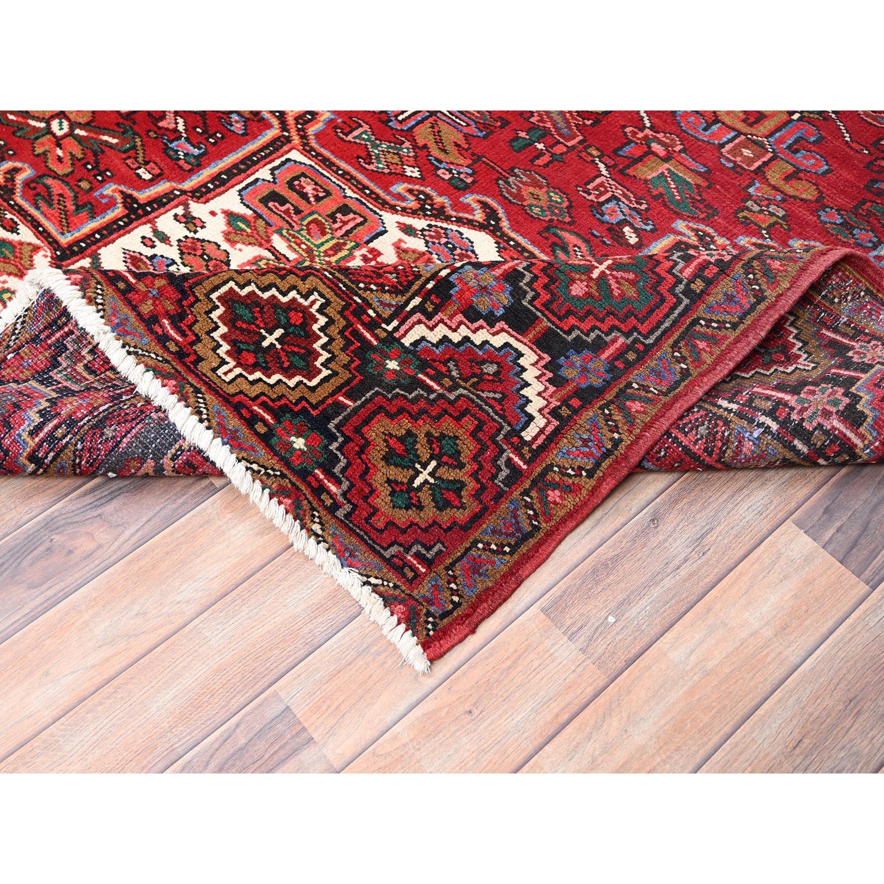 Red Hand Knotted Vintage Bohemian Persian Heriz Rustic Look Pure Wool Clean Rug For Sale 2