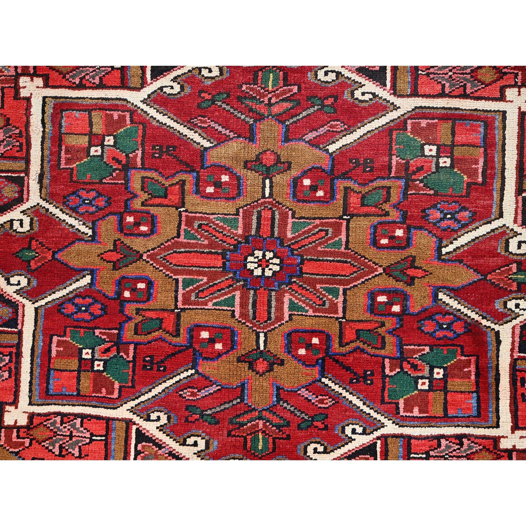 Red Hand Knotted Vintage Bohemian Persian Heriz Rustic Look Pure Wool Clean Rug For Sale 4