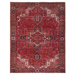 Handgeknüpfter böhmischer persischer Heriz-Teppich in Rot aus reiner Wolle mit rustikalem Look