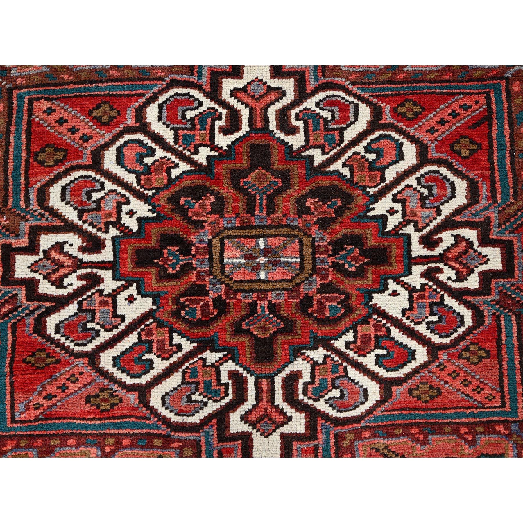 Red Hand Knotted Vintage Heriz Medallion Design Wool Clean Rustic Look Soft Rug For Sale 3