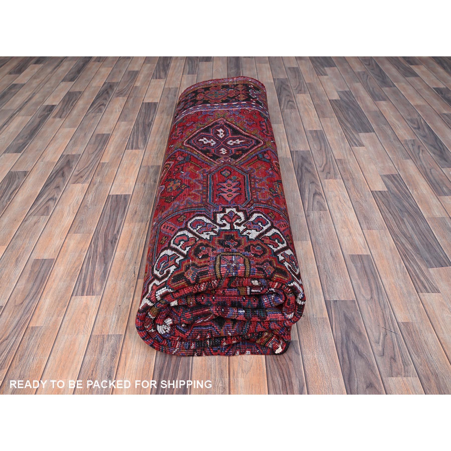 Red Hand Knotted Vintage Heriz Medallion Design Wool Clean Rustic Look Soft Rug For Sale 4