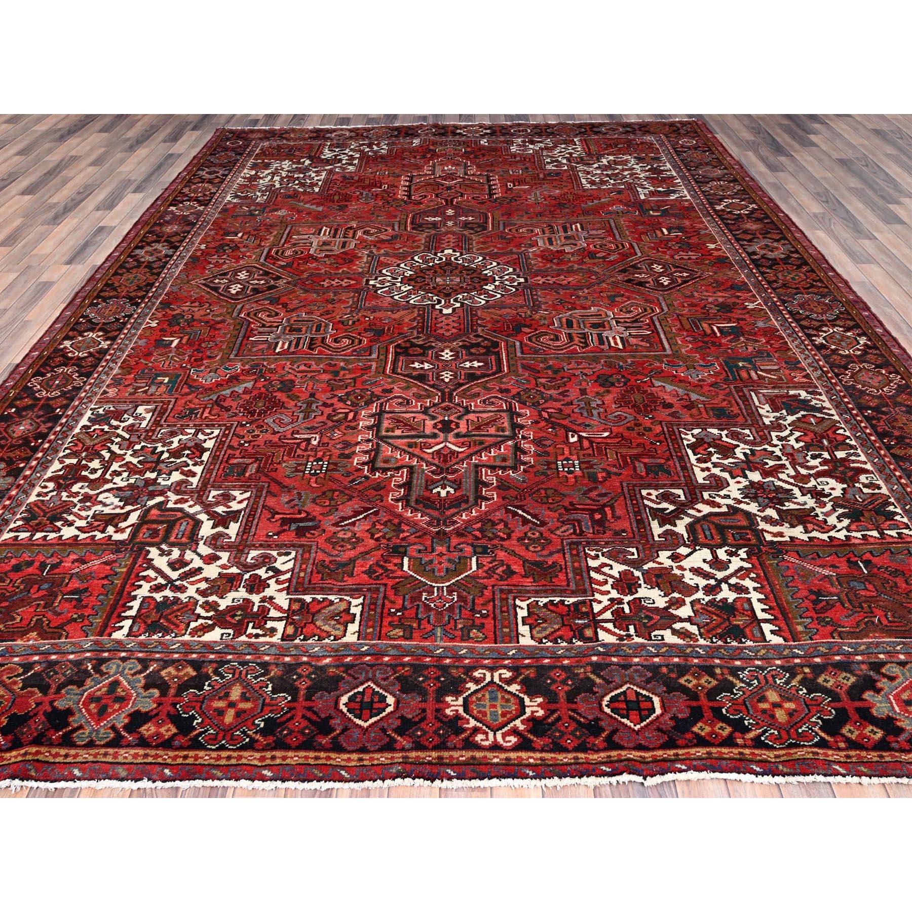 Persian Red Hand Knotted Vintage Heriz Medallion Design Wool Clean Rustic Look Soft Rug For Sale