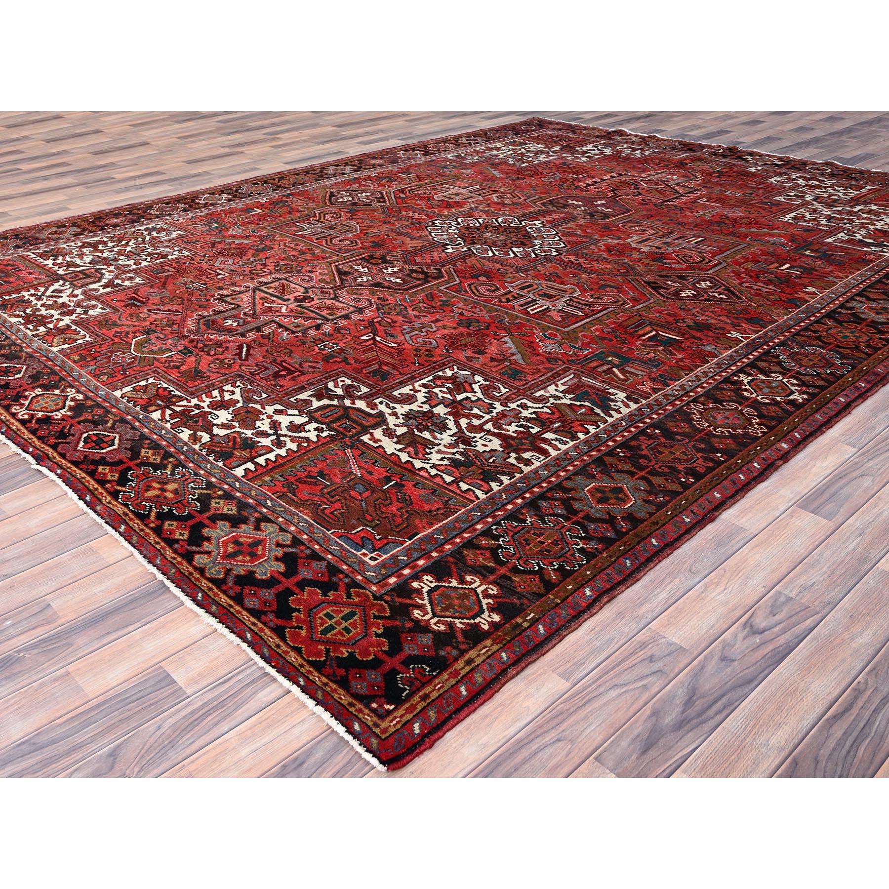 Hand-Knotted Red Hand Knotted Vintage Heriz Medallion Design Wool Clean Rustic Look Soft Rug For Sale