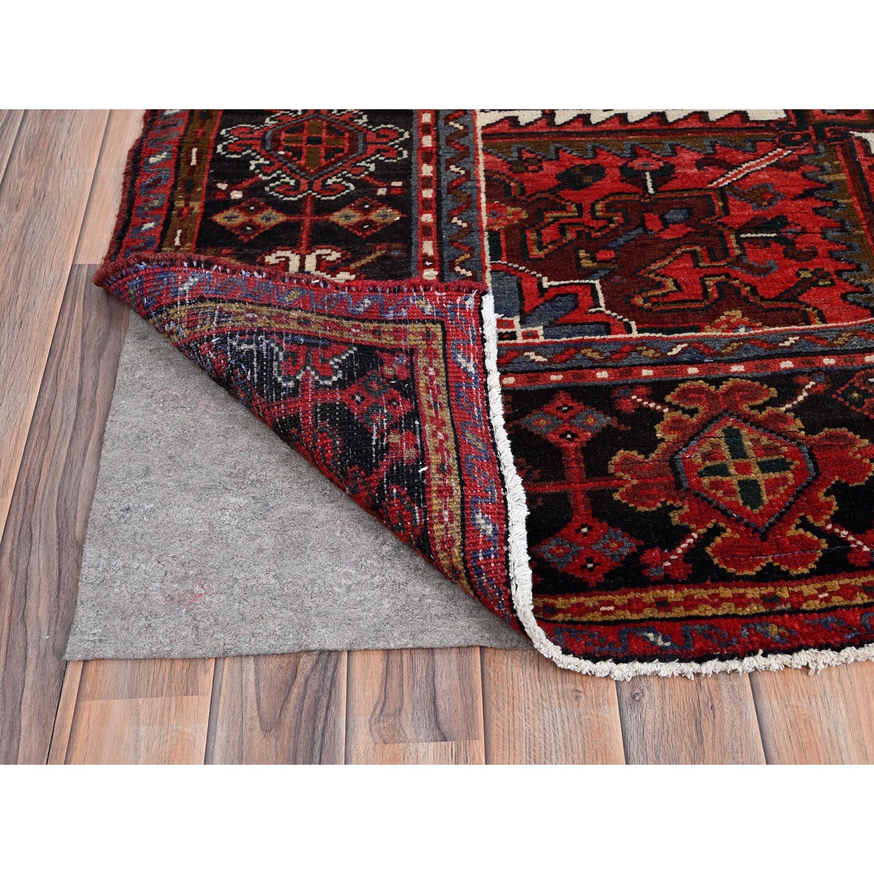 Red Hand Knotted Vintage Heriz Medallion Design Wool Clean Rustic Look Soft Rug In Good Condition For Sale In Carlstadt, NJ