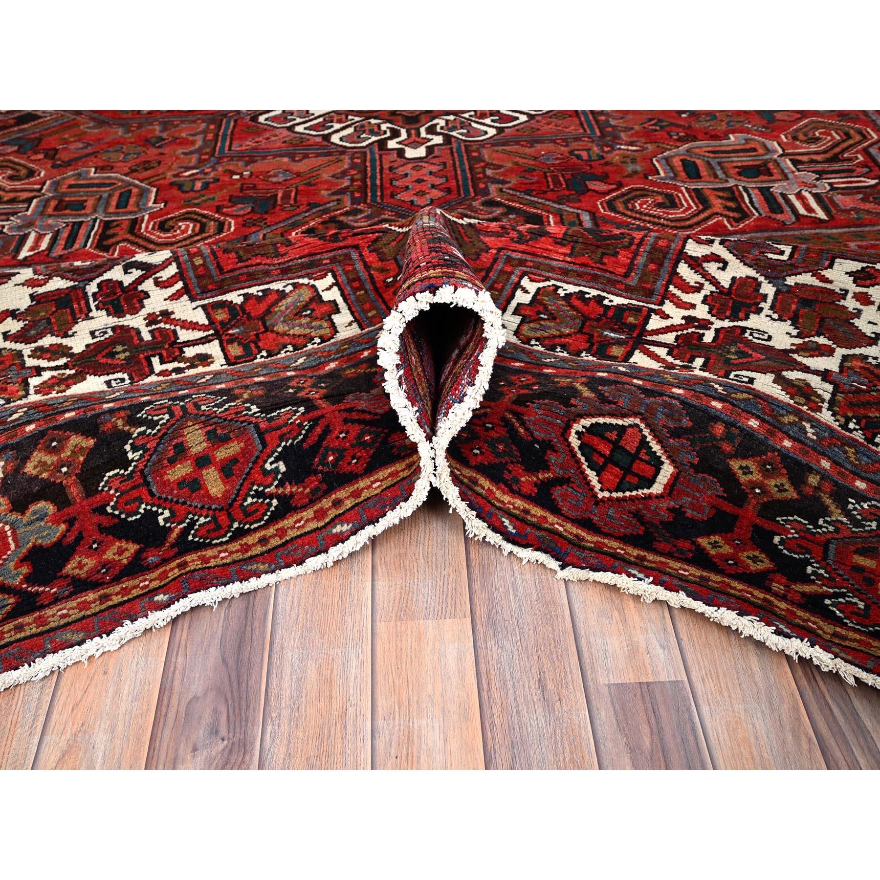 Mid-20th Century Red Hand Knotted Vintage Heriz Medallion Design Wool Clean Rustic Look Soft Rug For Sale