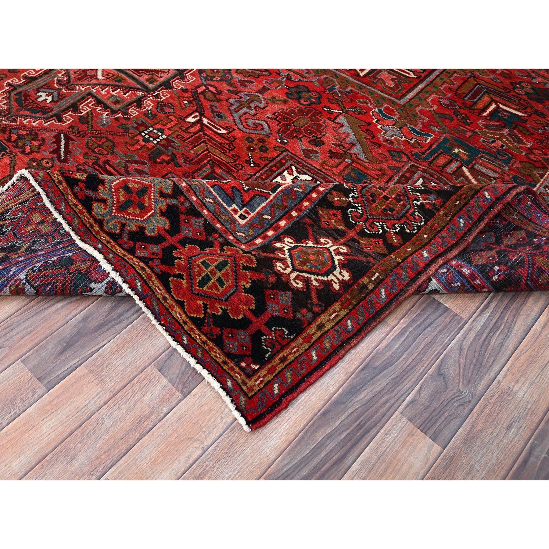 Red Hand Knotted Vintage Heriz Medallion Design Wool Clean Rustic Look Soft Rug For Sale 1
