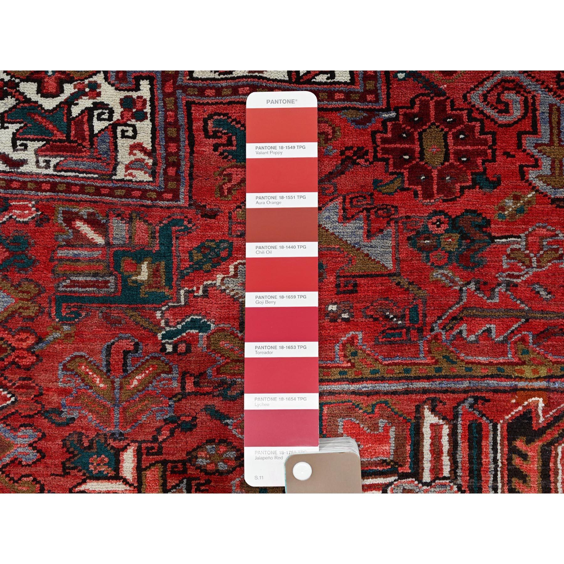 Red Hand Knotted Vintage Heriz Medallion Design Wool Clean Rustic Look Soft Rug For Sale 2