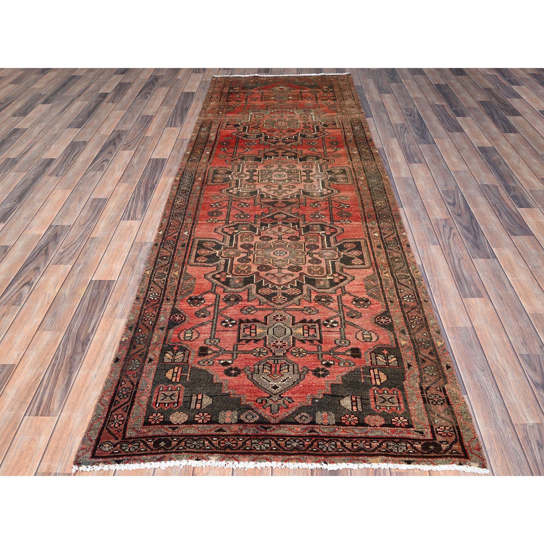 Medieval Red Hand Knotted Vintage Northwest Persian Sheared Low Wool Clean Runner Rug