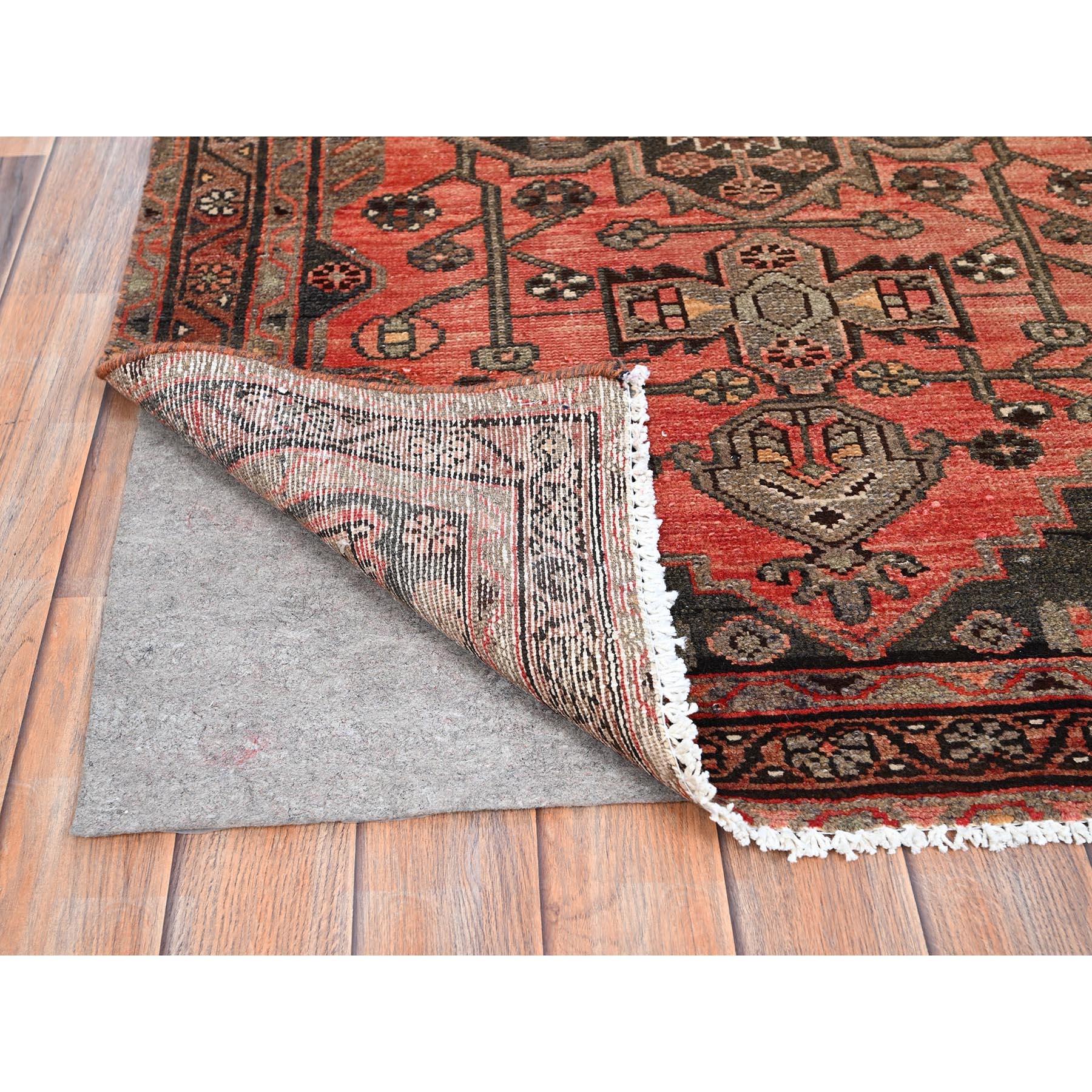 Hand-Knotted Red Hand Knotted Vintage Northwest Persian Sheared Low Wool Clean Runner Rug