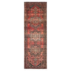 Red Hand Knotted Vintage Northwest Persian Sheared Low Wool Clean Runner Rug