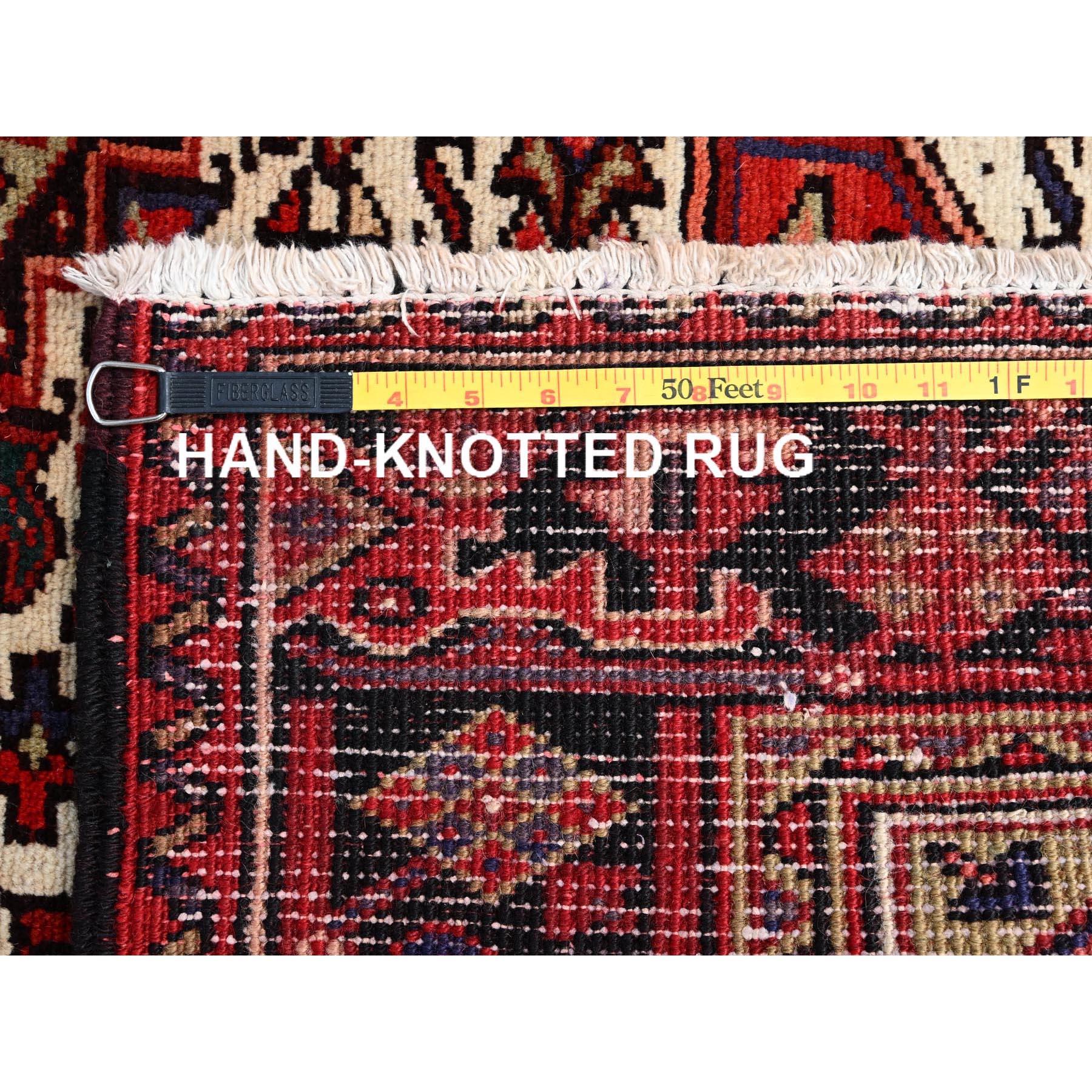 Red Hand Knotted Vintage Persian Heriz Evenly Worn Pure Wool Worn Down Clean Rug For Sale 6