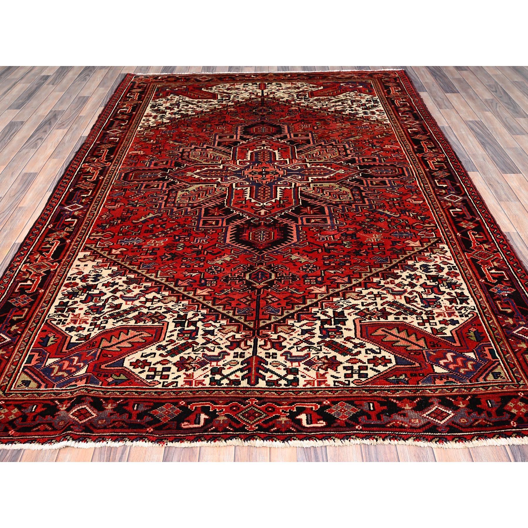 Medieval Red Hand Knotted Vintage Persian Heriz Evenly Worn Pure Wool Worn Down Clean Rug For Sale