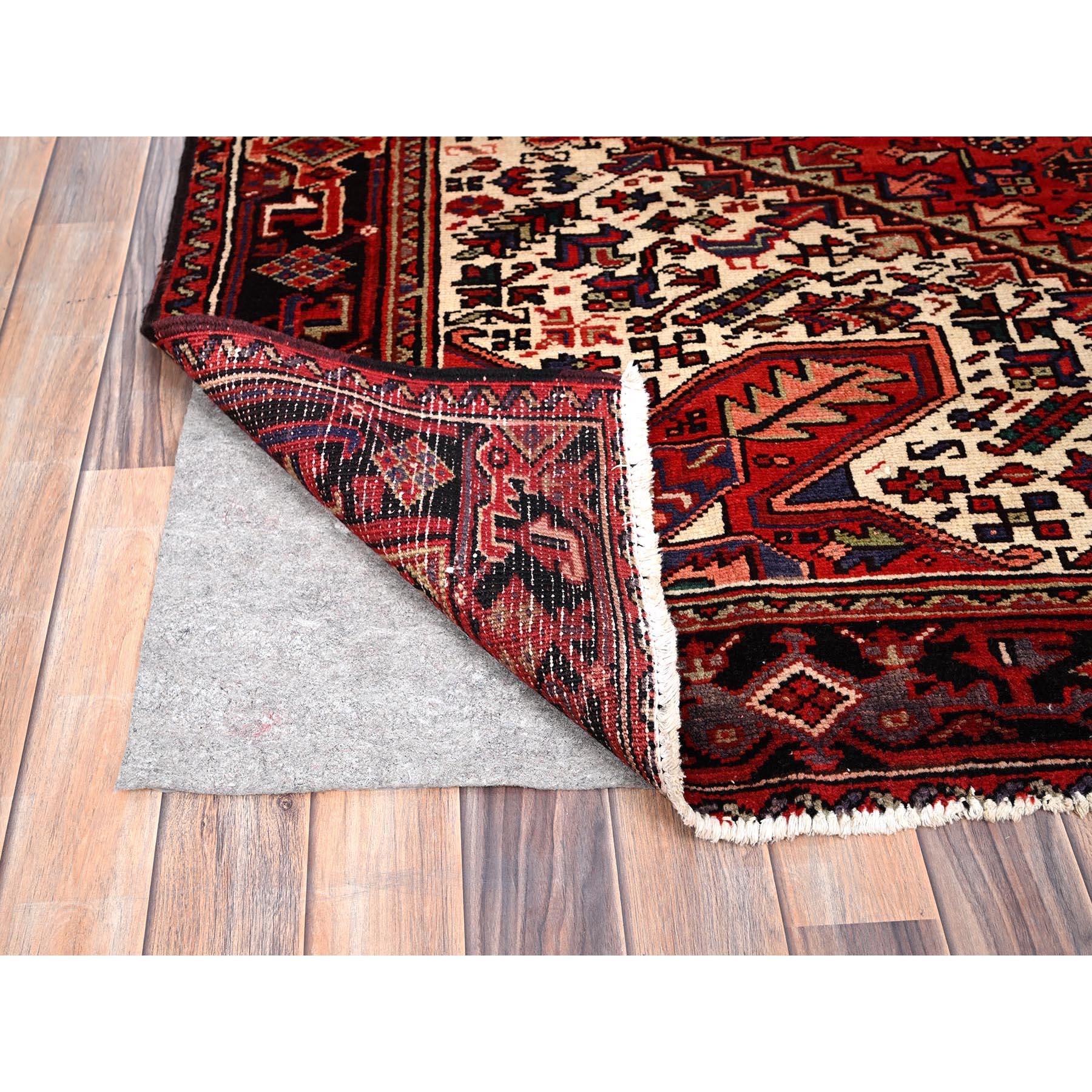 Red Hand Knotted Vintage Persian Heriz Evenly Worn Pure Wool Worn Down Clean Rug In Good Condition For Sale In Carlstadt, NJ
