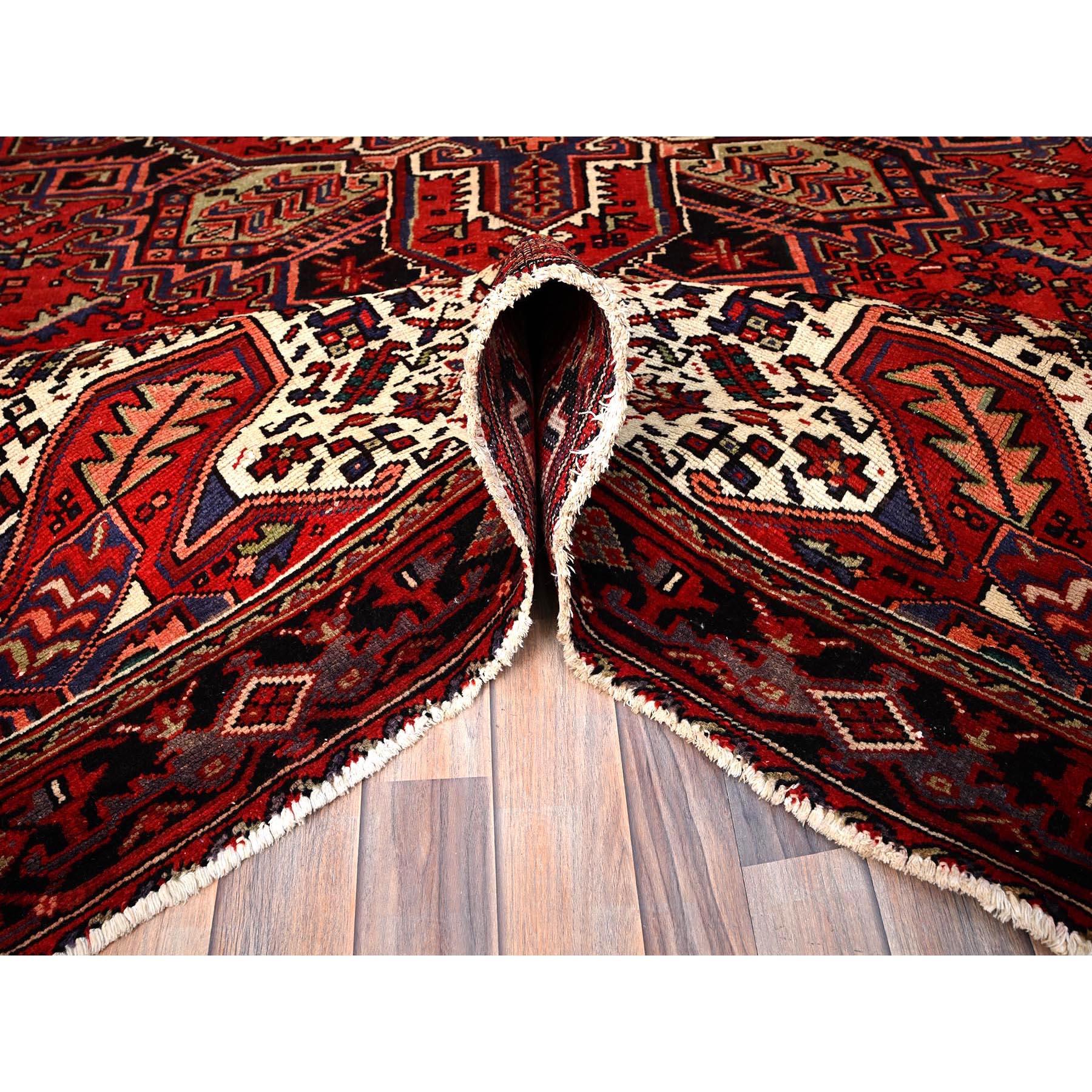 Mid-20th Century Red Hand Knotted Vintage Persian Heriz Evenly Worn Pure Wool Worn Down Clean Rug For Sale