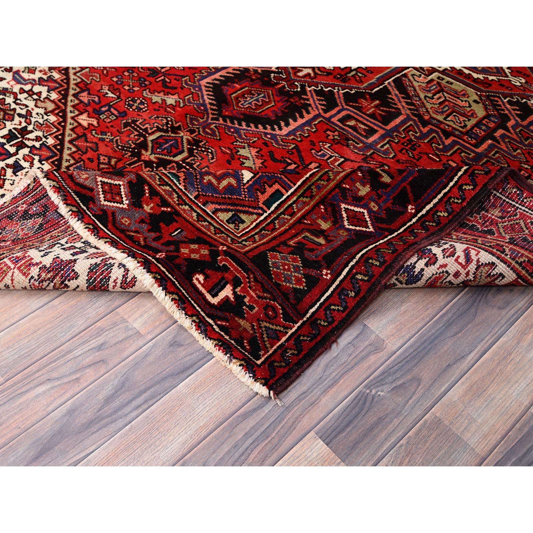 Red Hand Knotted Vintage Persian Heriz Evenly Worn Pure Wool Worn Down Clean Rug For Sale 1