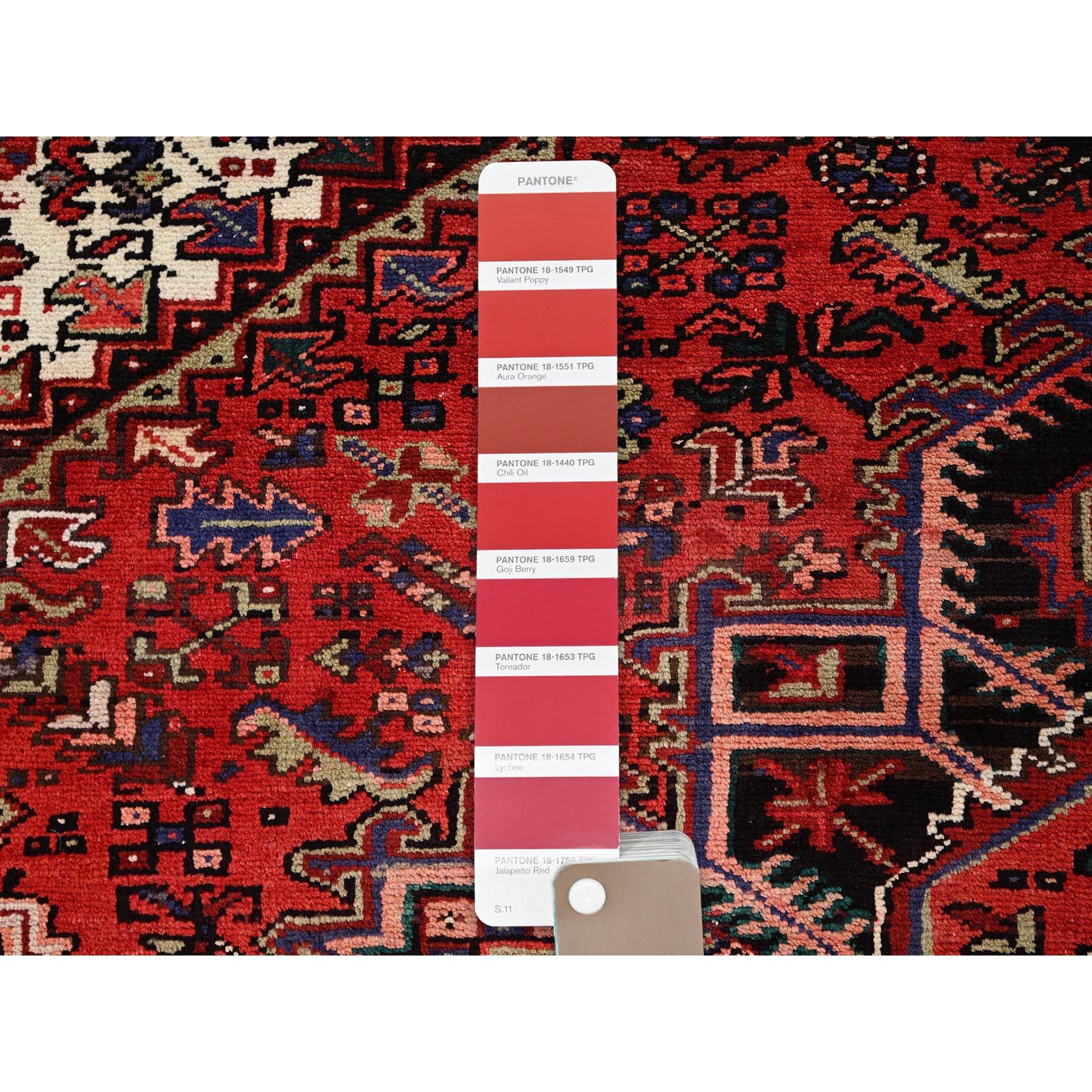 Red Hand Knotted Vintage Persian Heriz Evenly Worn Pure Wool Worn Down Clean Rug For Sale 2